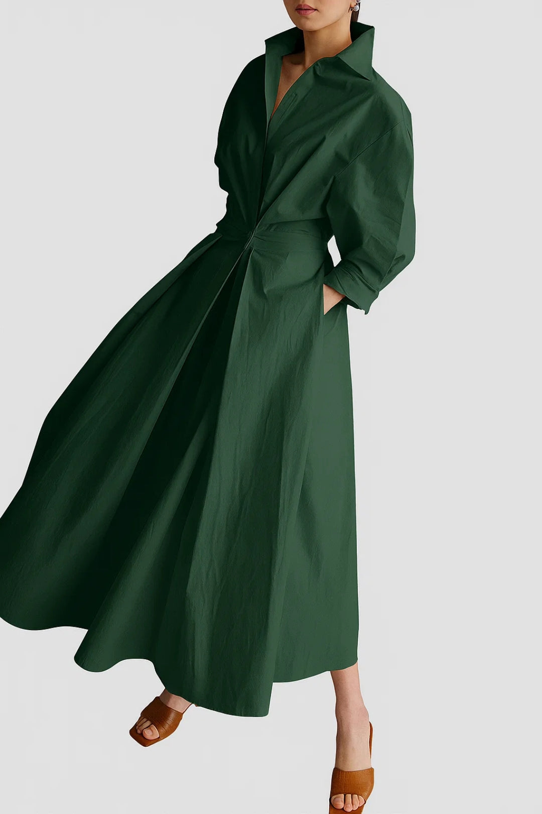 Wide shirt dress with three-quarter sleeves | Essential and refined style