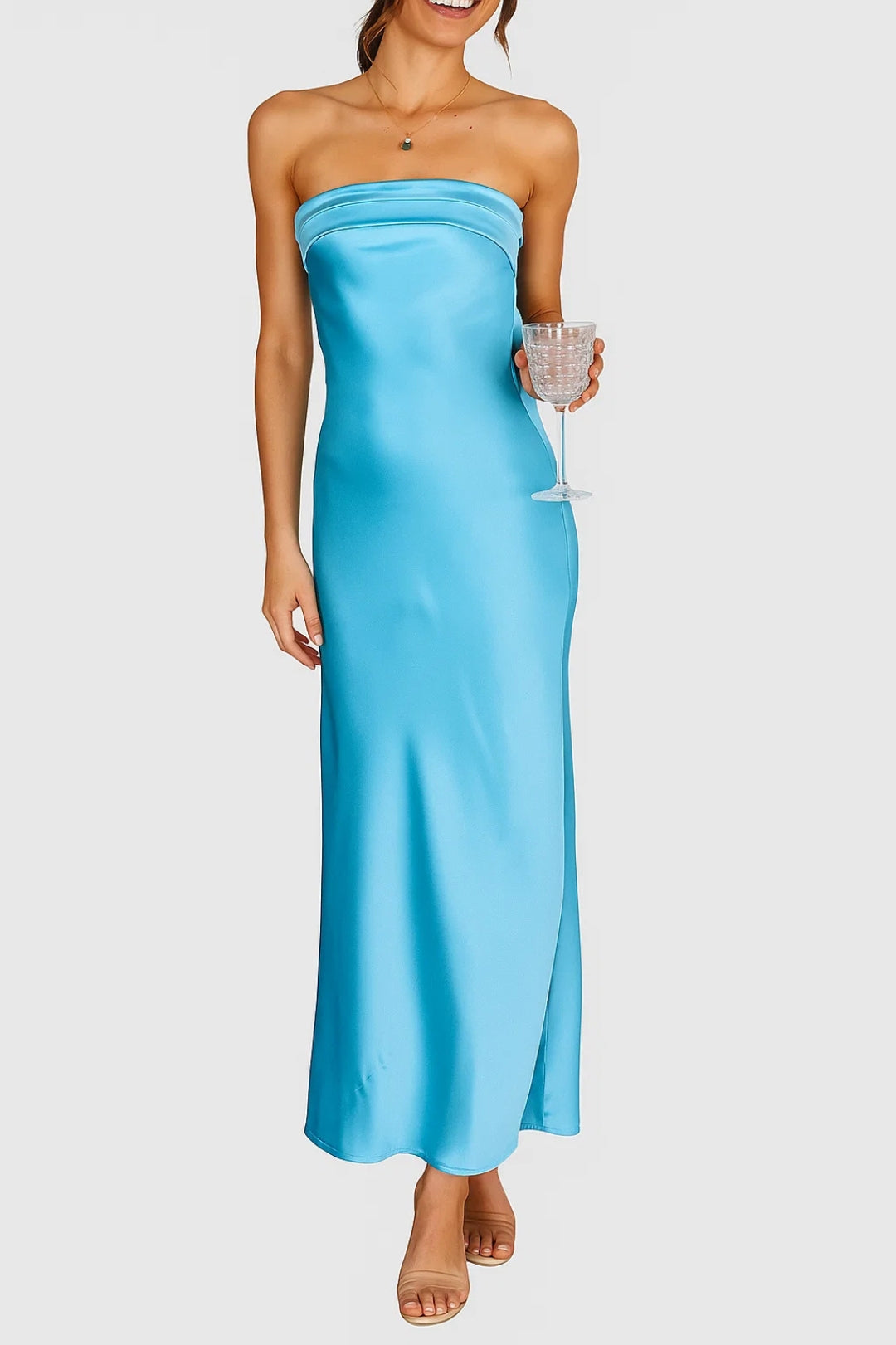 Long Satin Dress | Strapless Elegance | Refined and Shiny