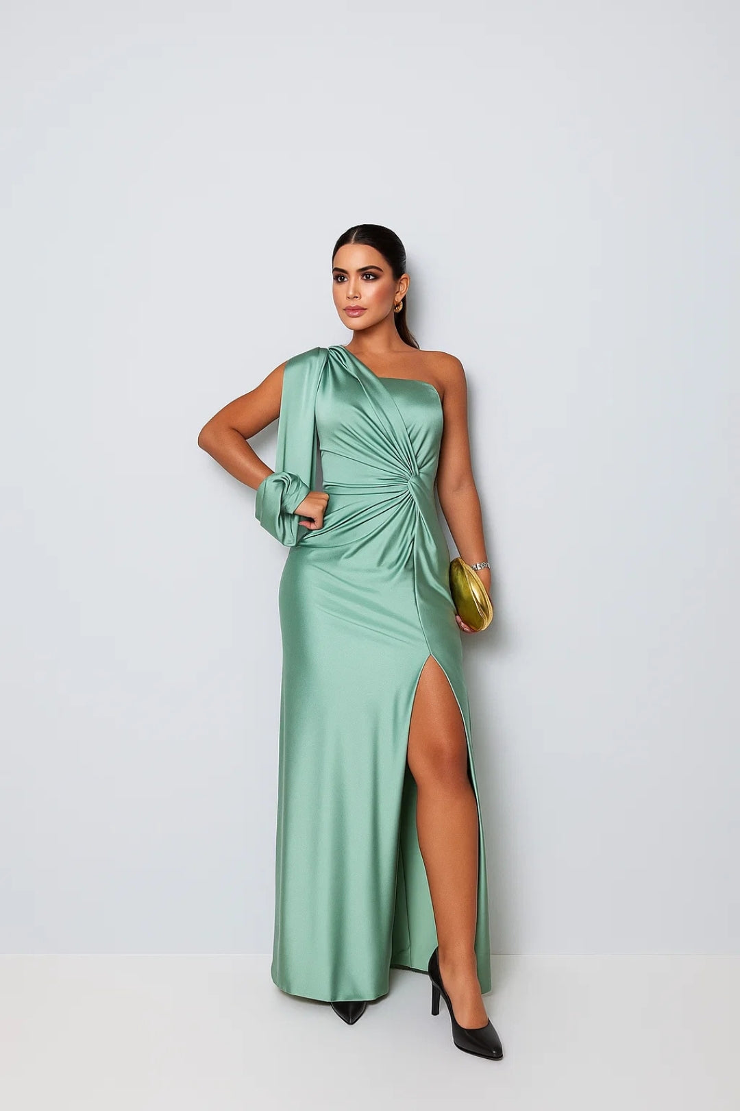 Asymmetrical Evening Dress | Elegant Satin | Front Slit