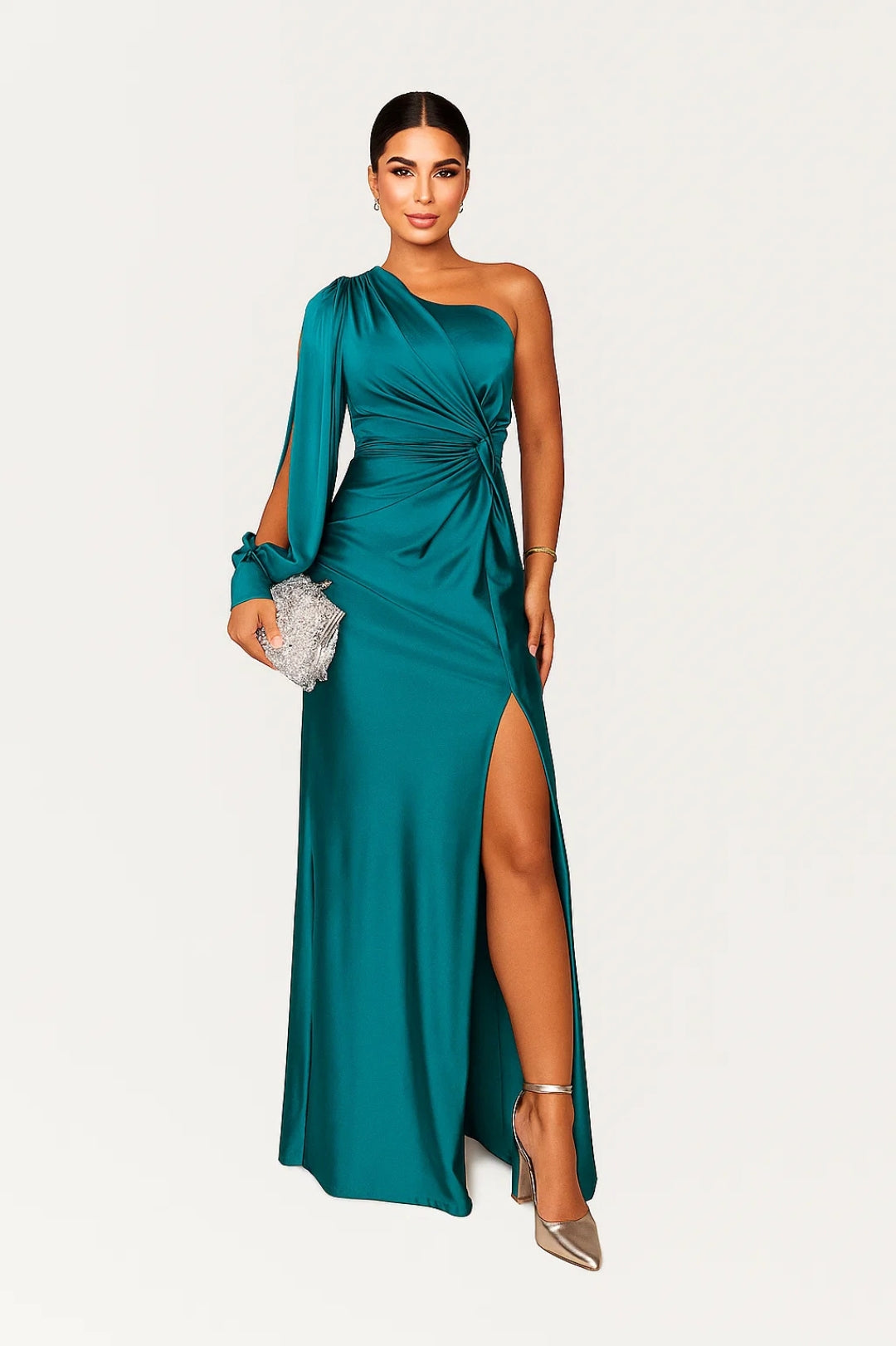 Asymmetrical Evening Dress | Elegant Satin | Front Slit