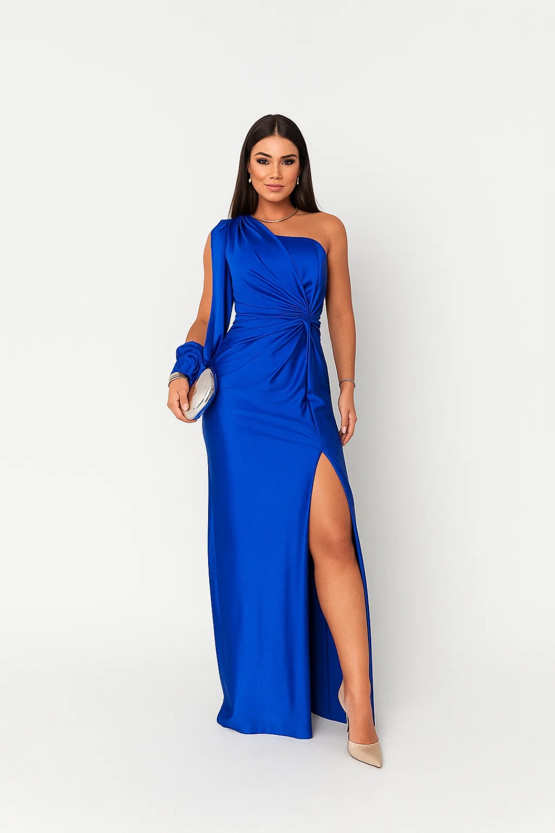 Asymmetrical Evening Dress | Elegant Satin | Front Slit