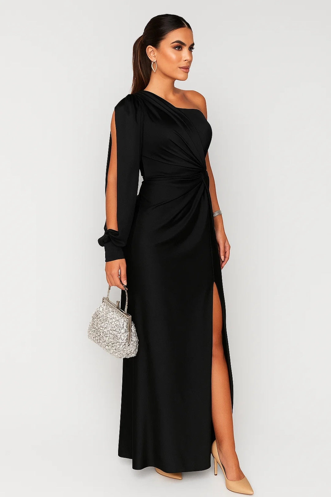Asymmetrical Evening Dress | Elegant Satin | Front Slit