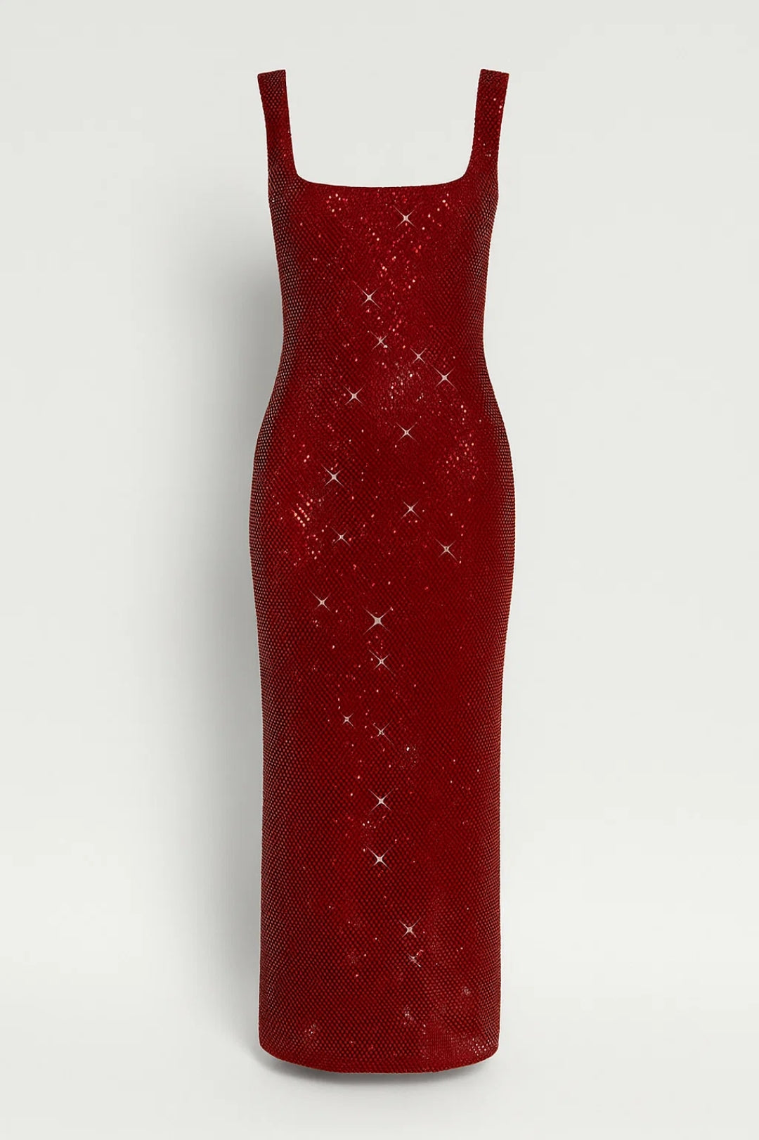 Long Fitted Dress with Sequins | Square Neckline | Elegant and Sparkling
