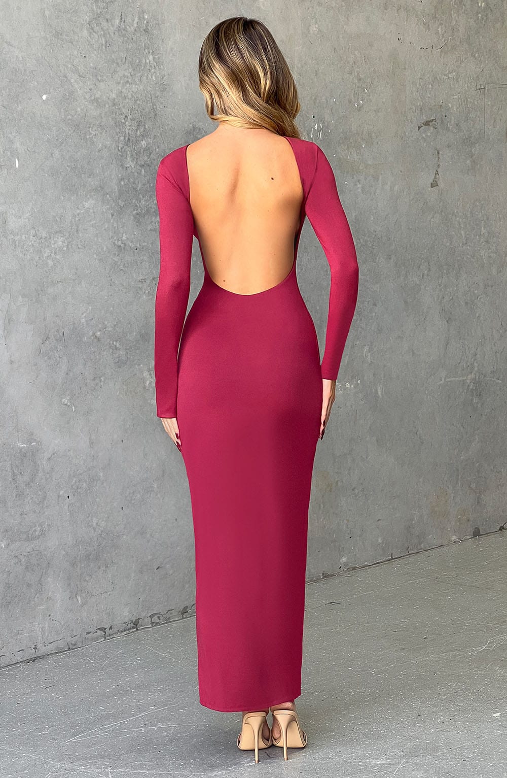 Long Dress with Open Back | Long Sleeves | Side Slit