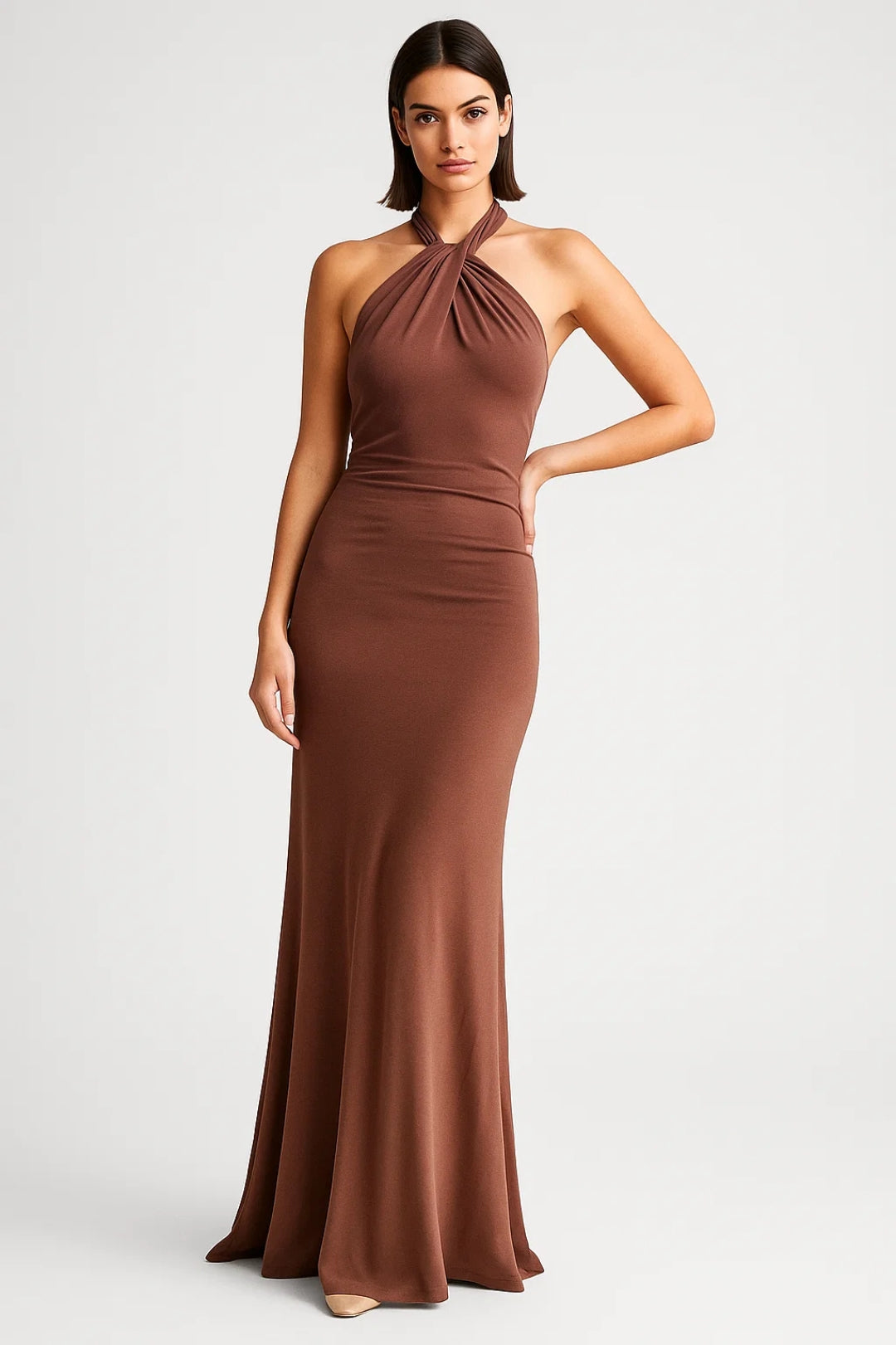 Long Dress with American Neckline | Soft Fluid Fabric | Perfect for Summer Ceremonies