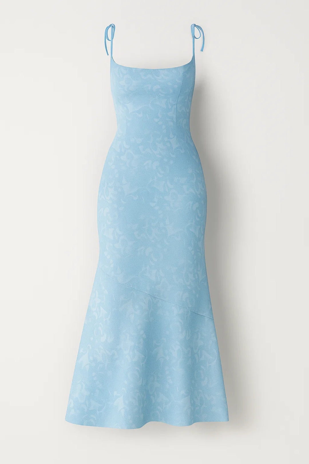 Long dress with thin knotted straps | Floral jacquard | Feminine elegance