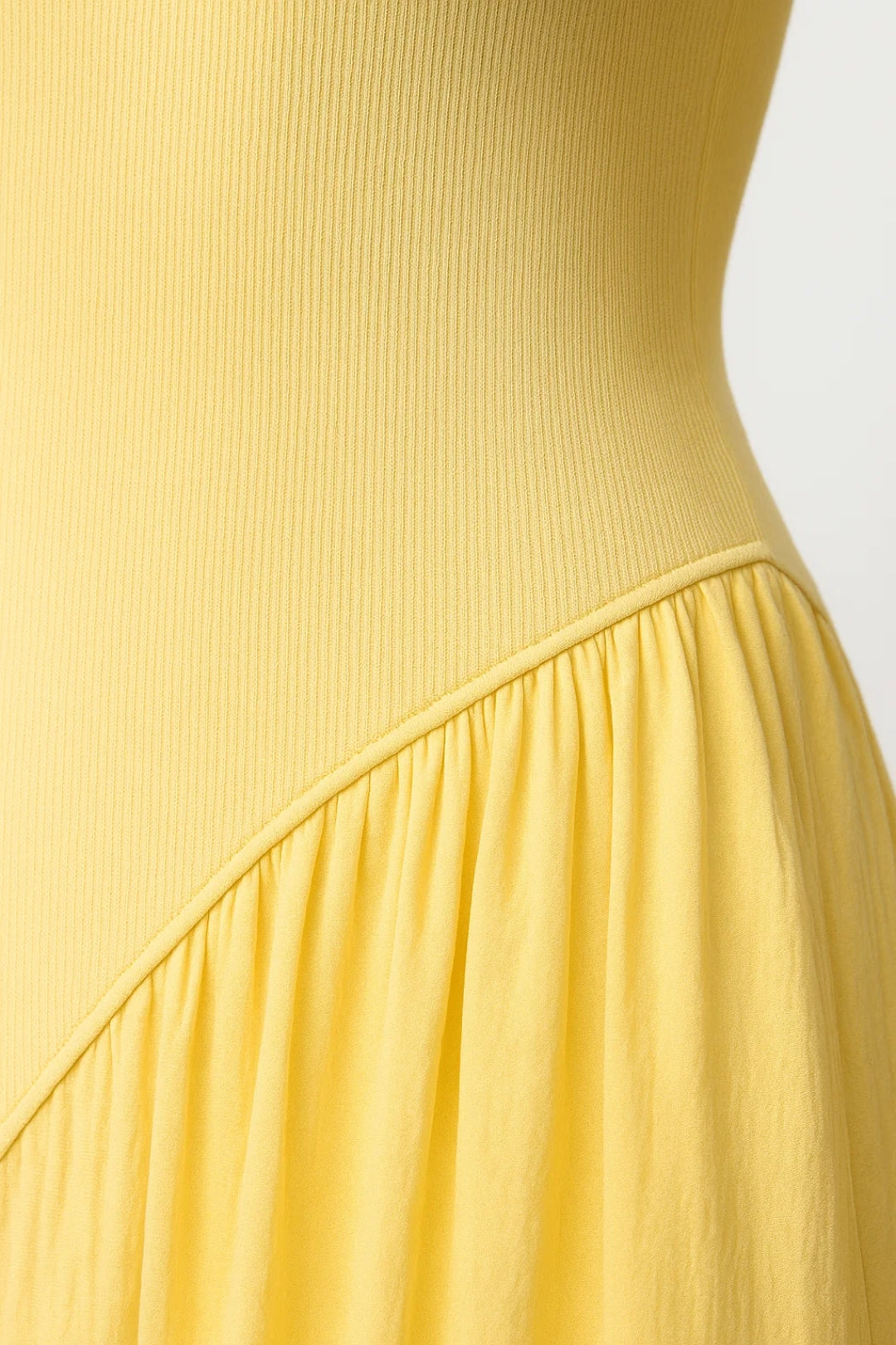 Yellow long dress with American neckline | Summer and minimal style