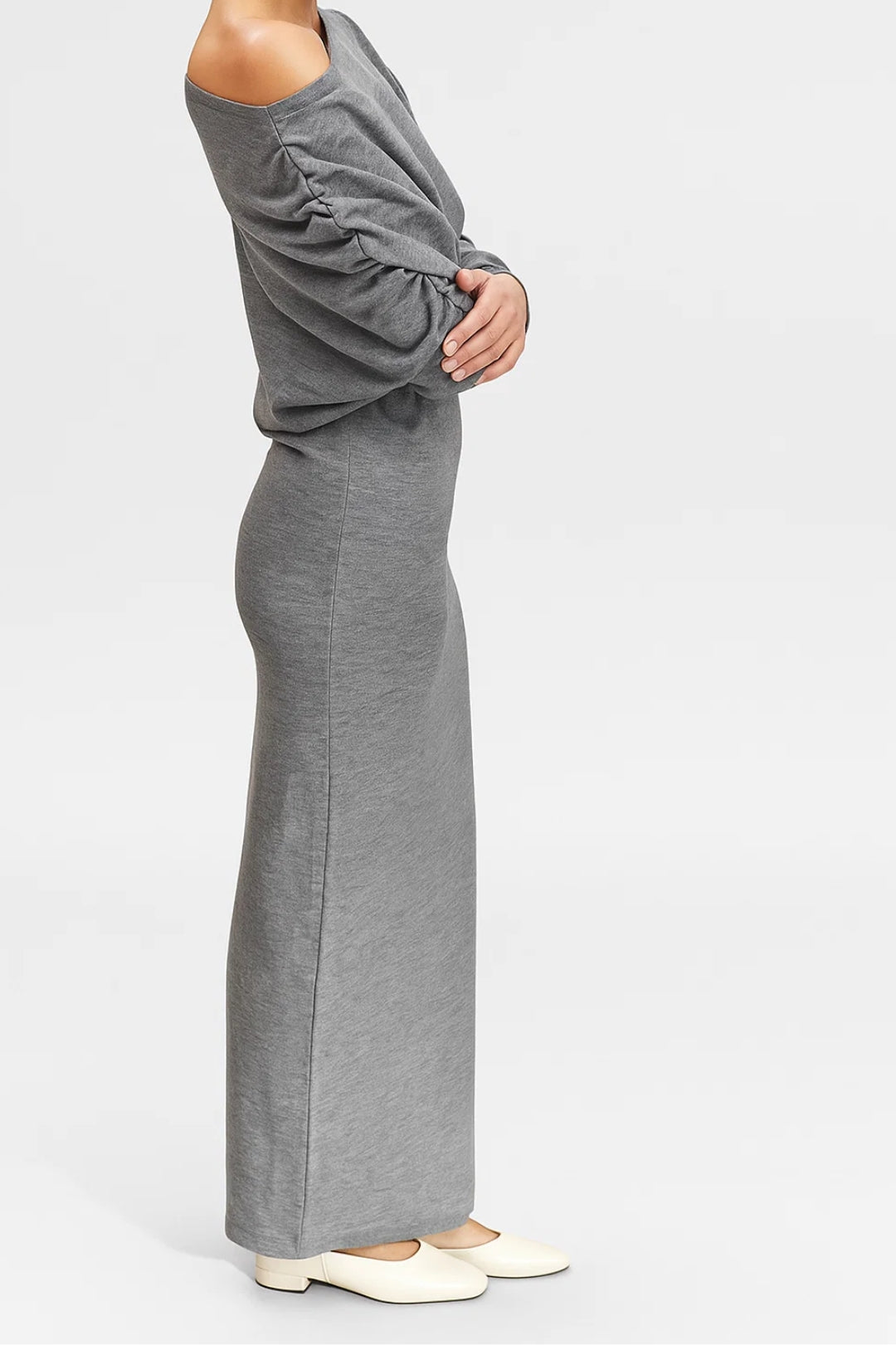 Gray Long Dress | One-Shoulder | Soft and Comfortable