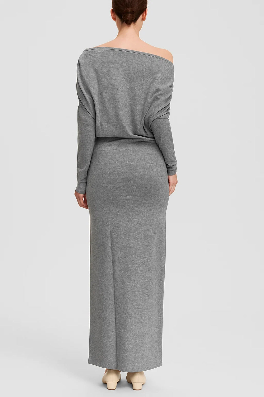 Gray Long Dress | One-Shoulder | Soft and Comfortable