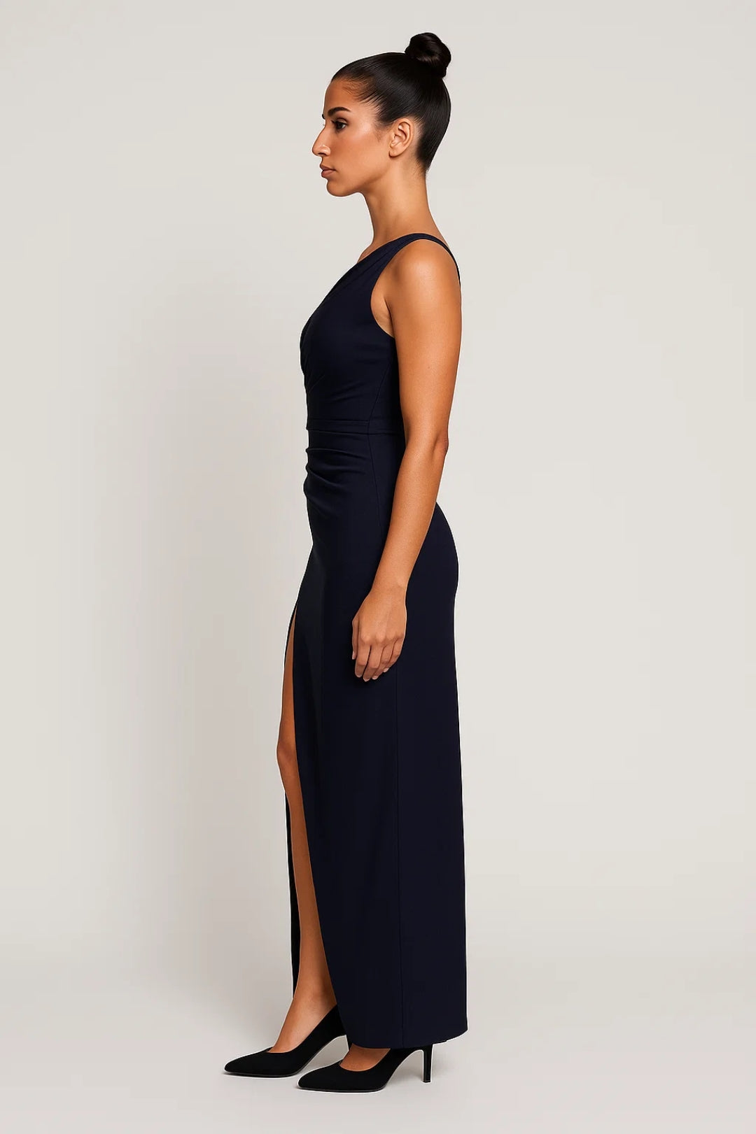 One-Shoulder Long Dress with Side Draping | Timeless Elegance