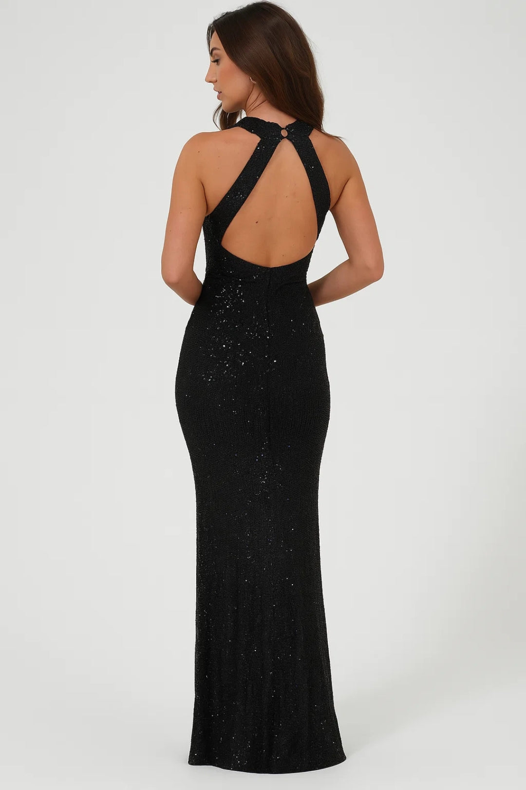 Shimmering Long Dress with Crossed Back Neckline