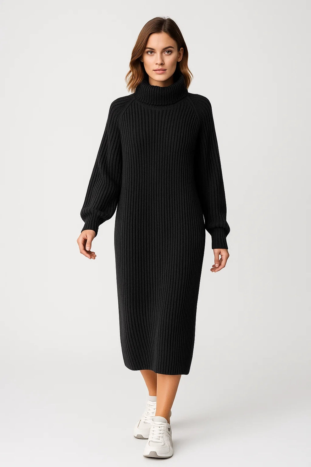 Long Knit Dress with High Neck | Soft and Warm