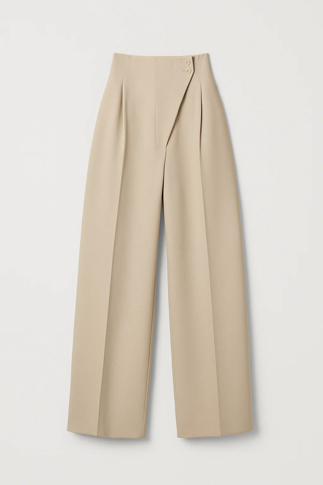 Wide-leg trousers in fluid fabric | High waist | Closure with decorative buttons