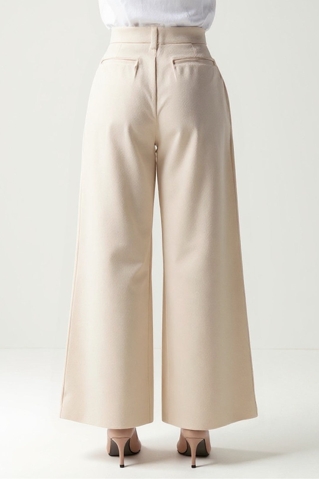 Cream Palazzo Trousers | High Waist | Front Pleats