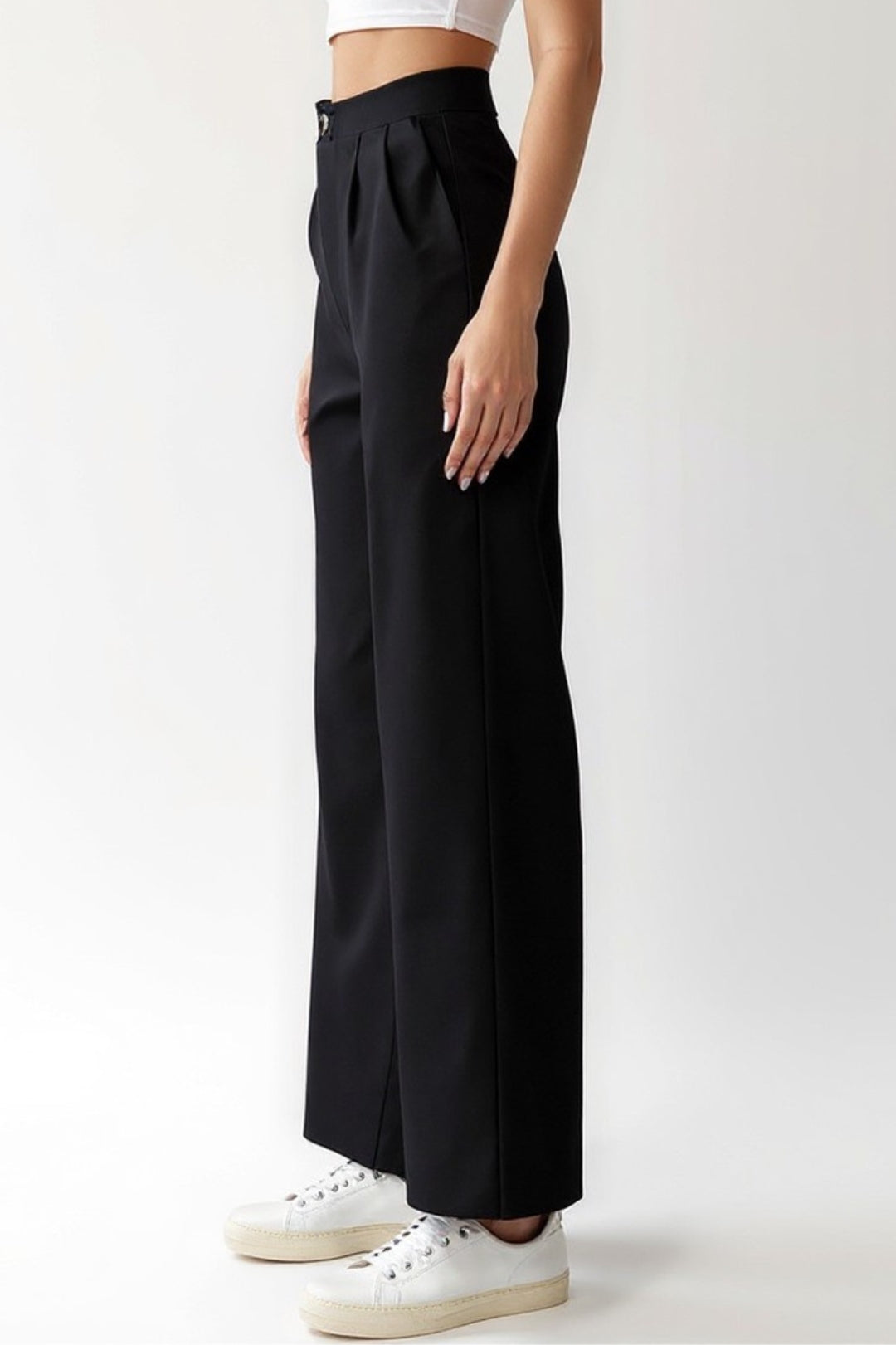 Black Straight Leg Trousers | Mid Rise | Casual-Elegant Style