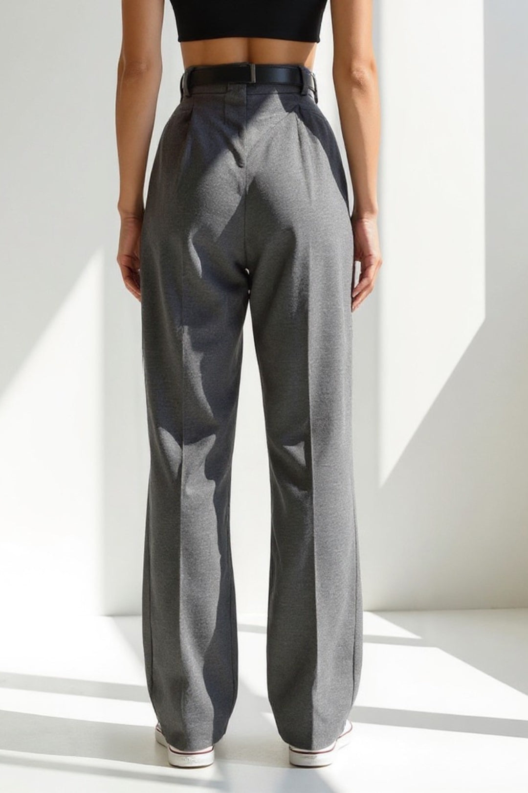 Wide Leg Trousers in Mixed Fabric | High Waist with Belt | Elegant and Comfortable