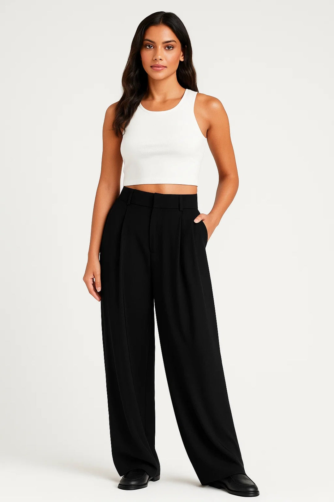Elegant black wide-leg trousers | High waist | Fluid tailored cut