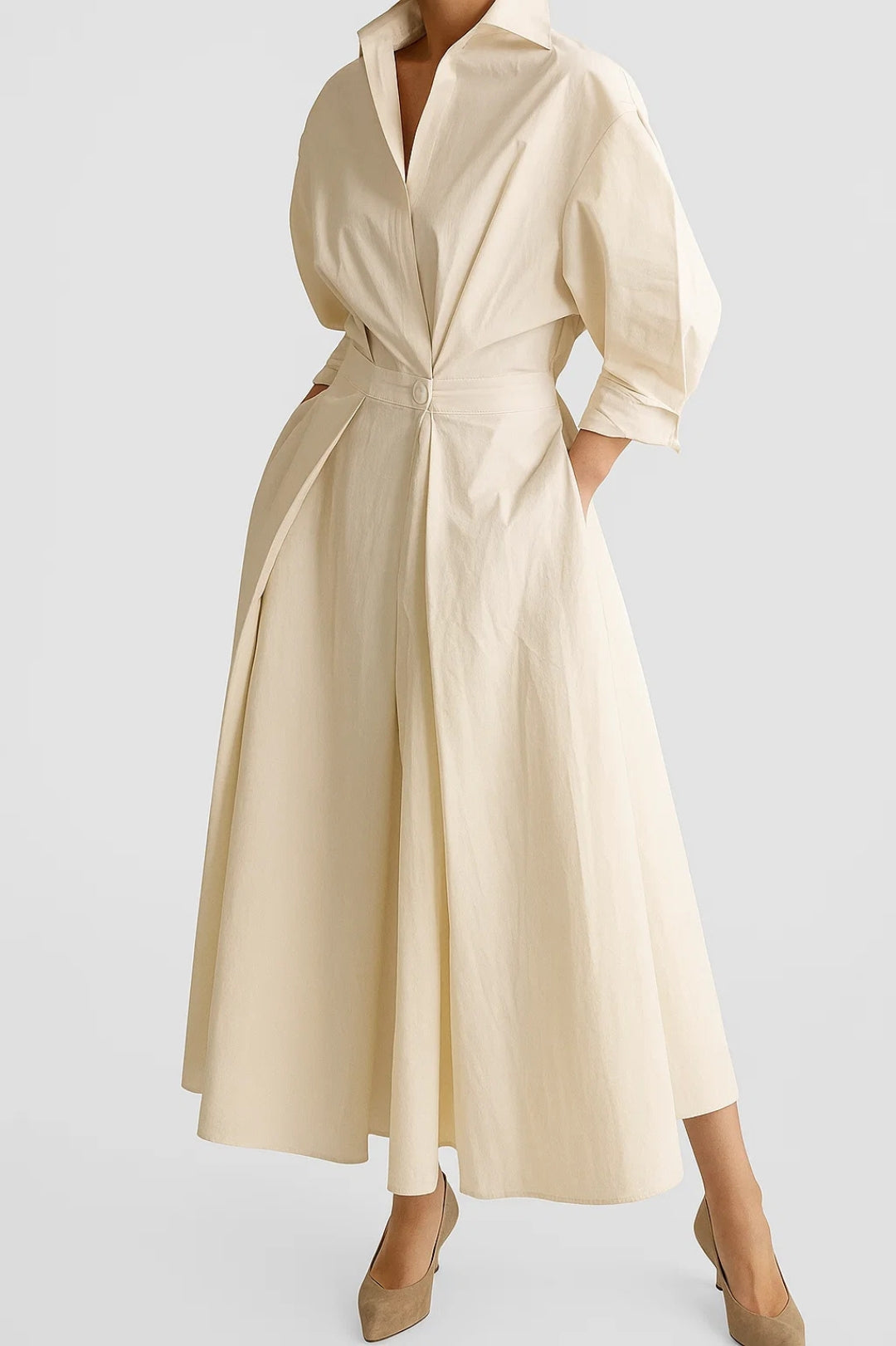 Wide shirt dress with three-quarter sleeves | Essential and refined style