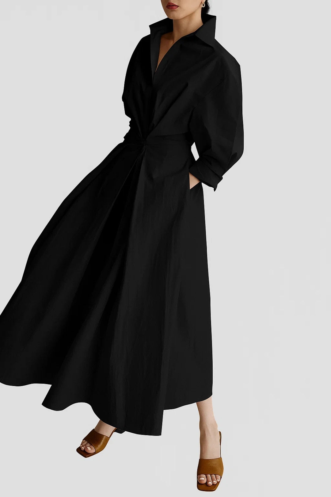 Wide shirt dress with three-quarter sleeves | Essential and refined style