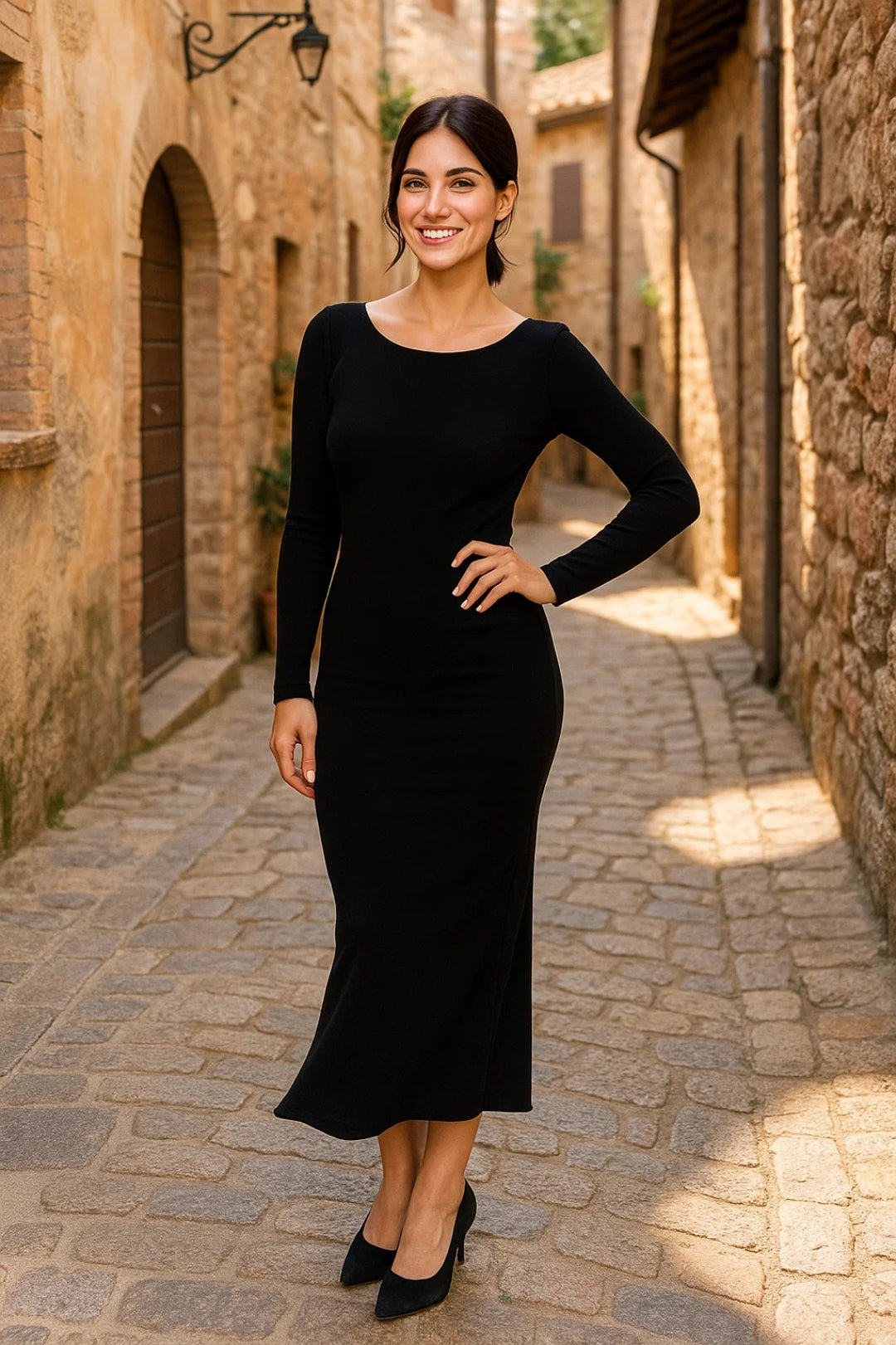 Fitted Long Dress | Long Sleeves | Made of Stretch Fabric