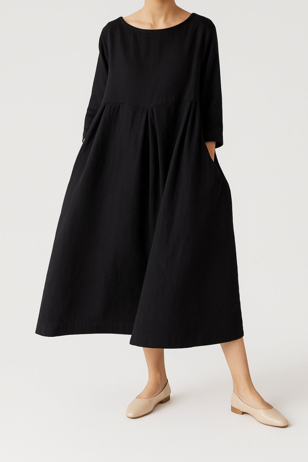 Wide dress with front pleats | Comfortable midi cut