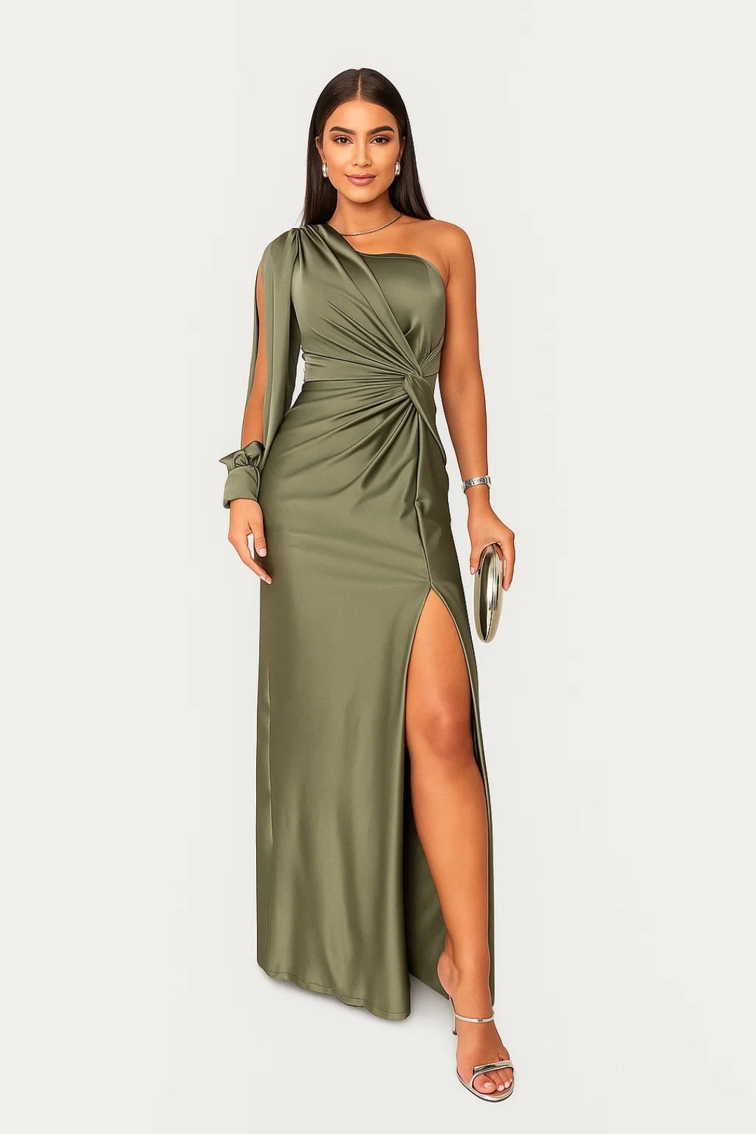 Asymmetrical Evening Dress | Elegant Satin | Front Slit