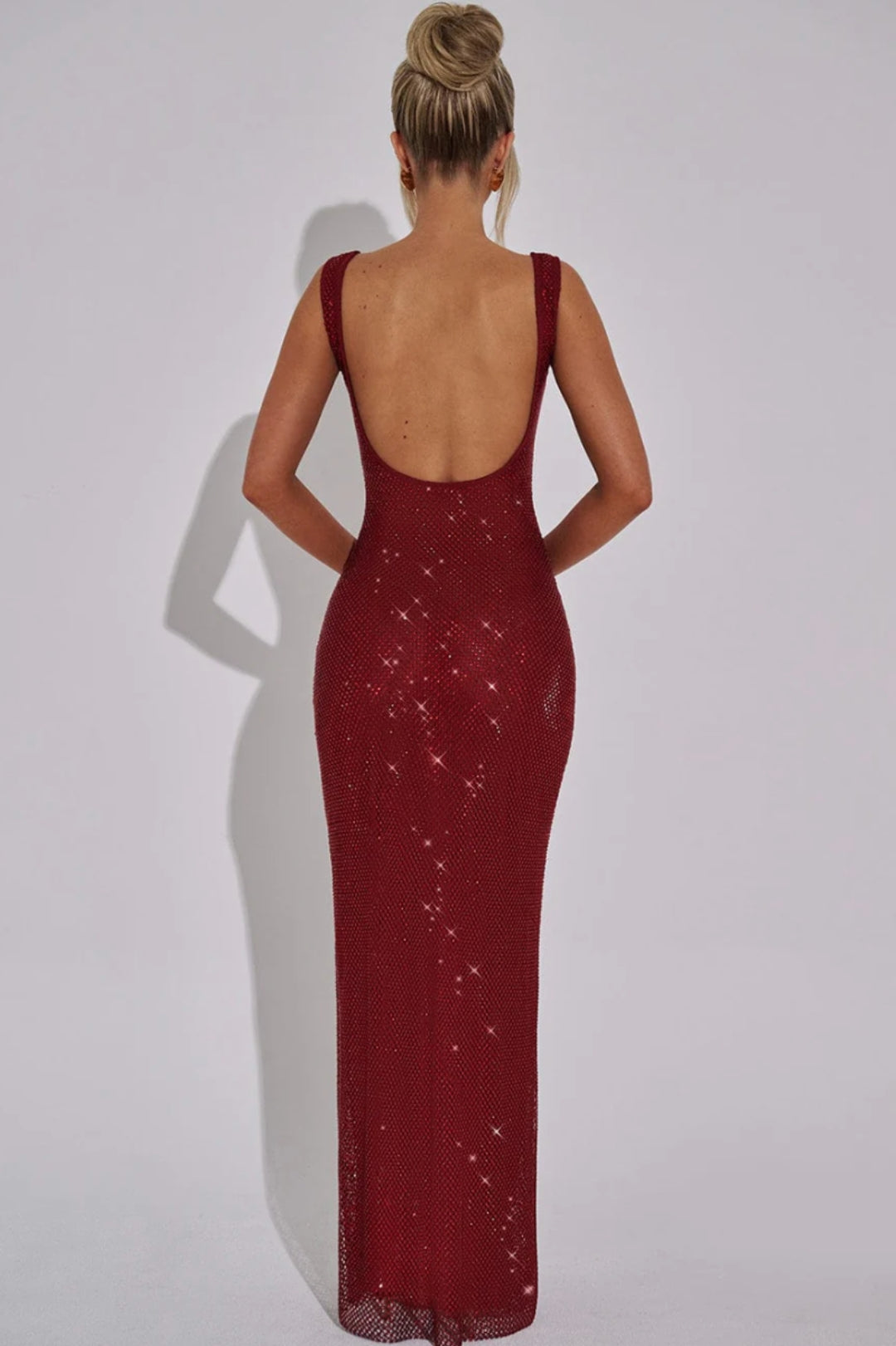Long Fitted Dress with Sequins | Square Neckline | Elegant and Sparkling