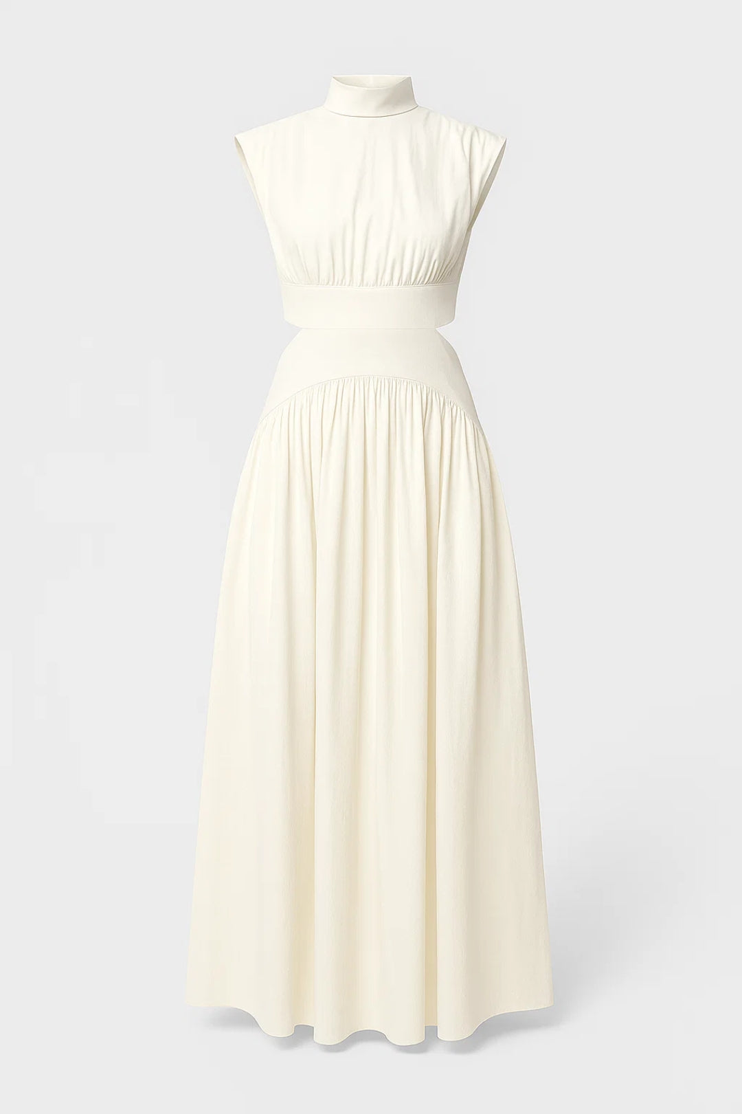 Long dress with high collar and side cut-outs | Sleeveless