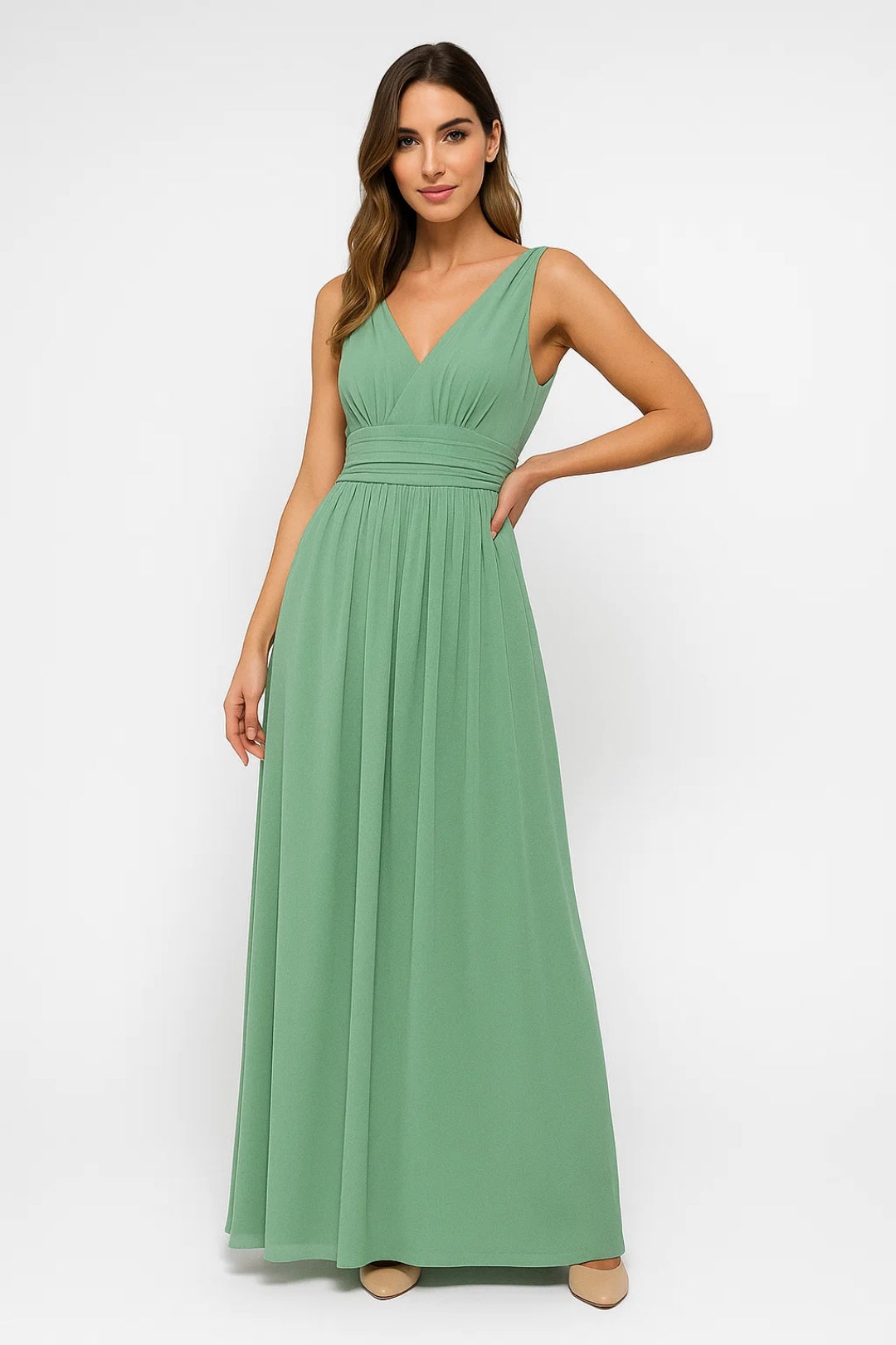 Long dress with crossover V-neck | Gathered waist | Elegant and fluid style