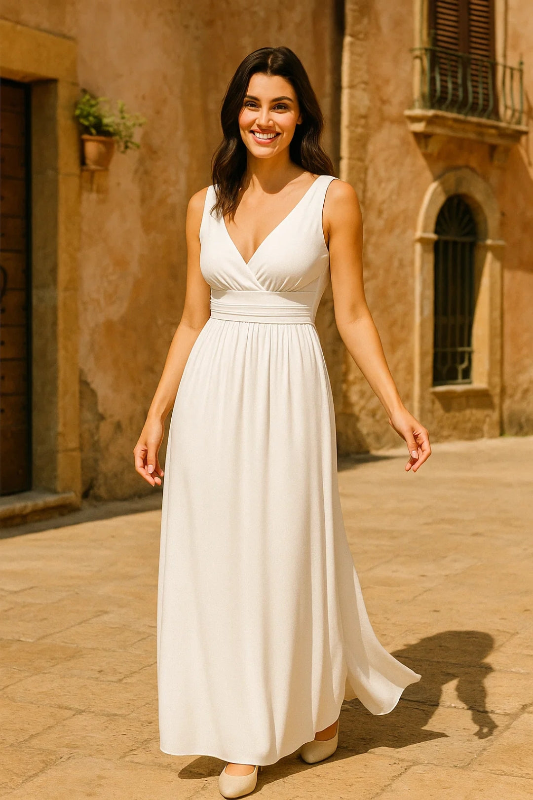 Long dress with crossover V-neck | Gathered waist | Elegant and fluid style