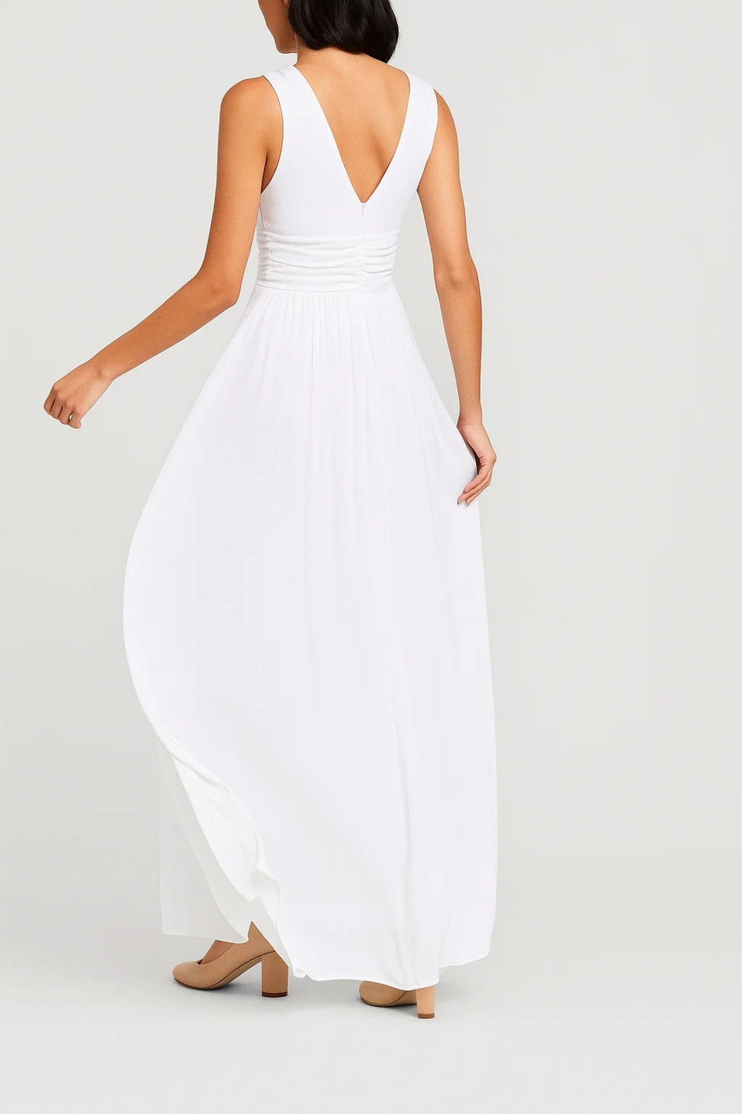 Long dress with crossover V-neck | Gathered waist | Elegant and fluid style