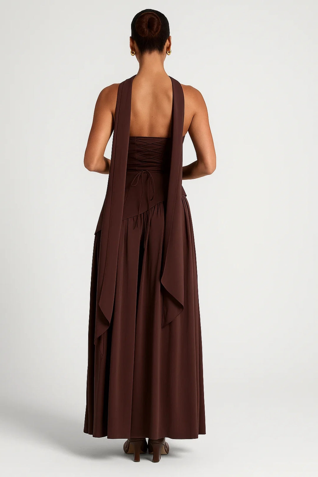 Long dress with high slit and side draping