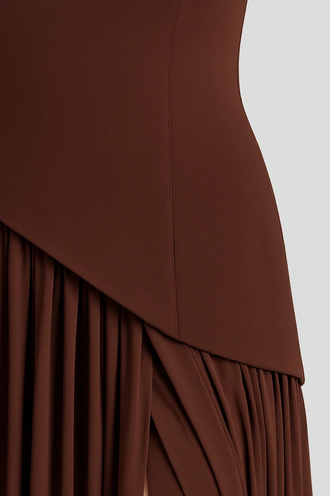 Long dress with high slit and side draping