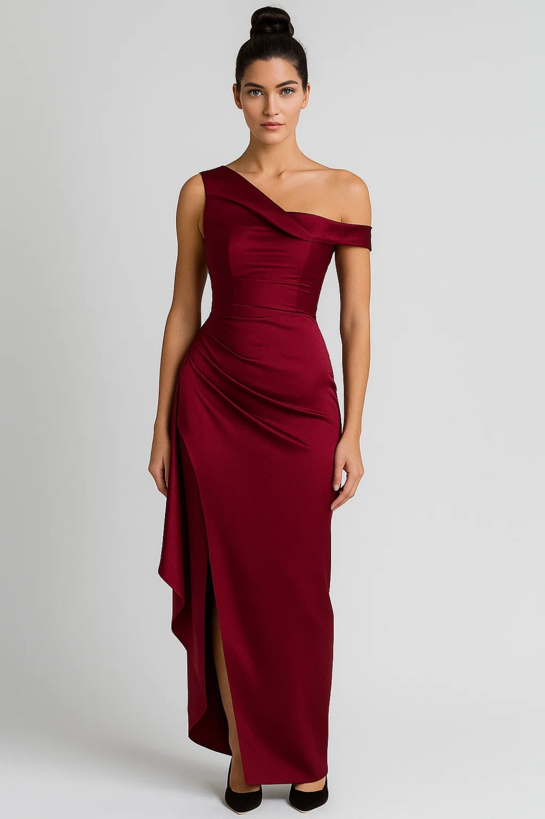 One-Shoulder Long Dress | Elegant Draping | Side Slit