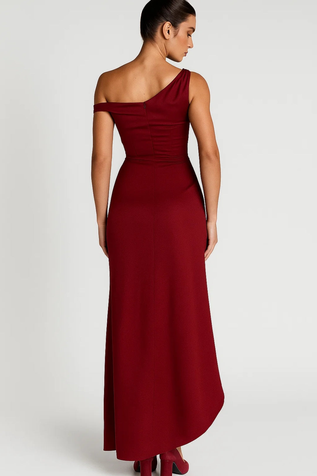 One-Shoulder Long Dress | Elegant Draping | Side Slit