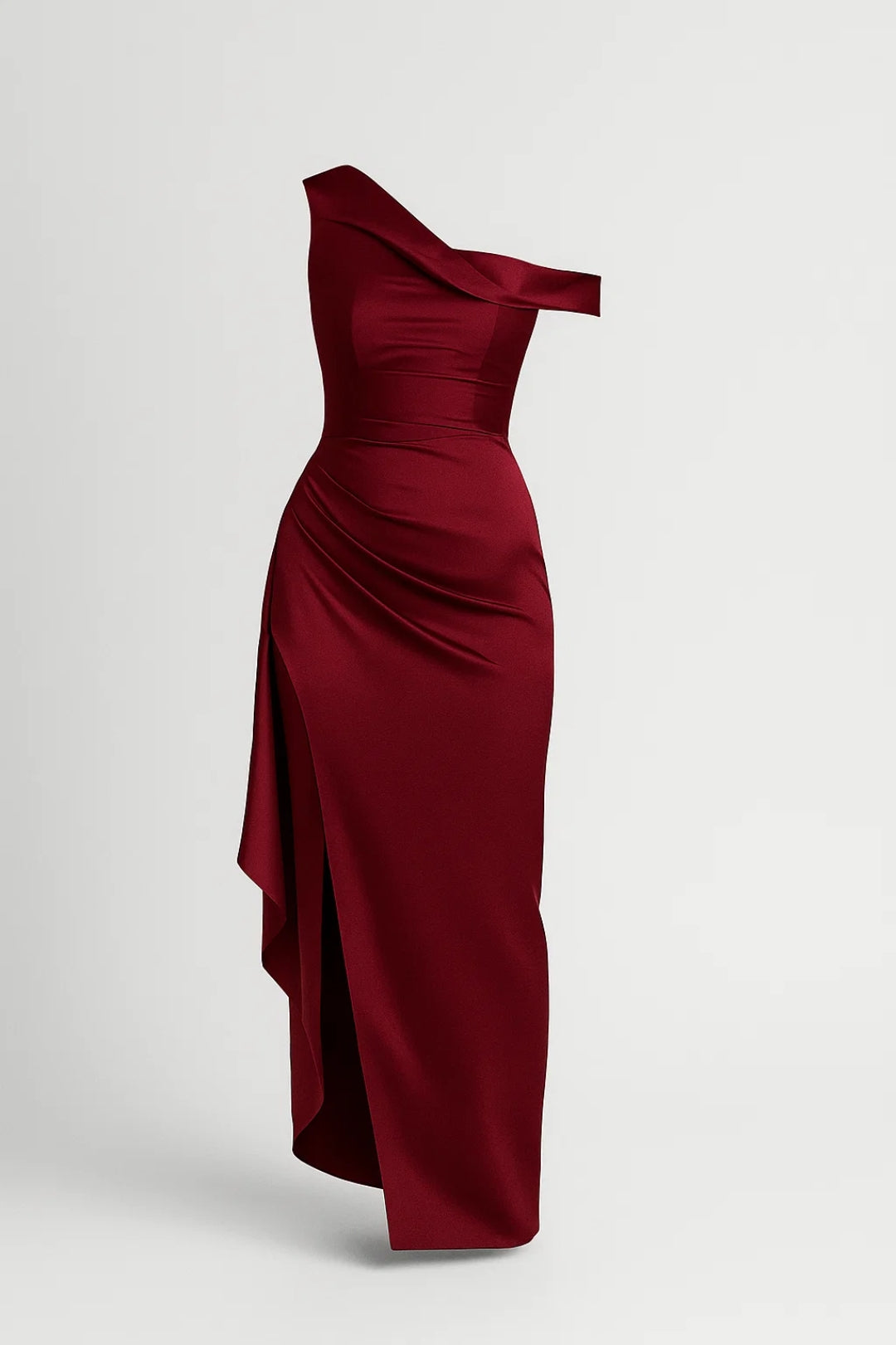 One-Shoulder Long Dress | Elegant Draping | Side Slit