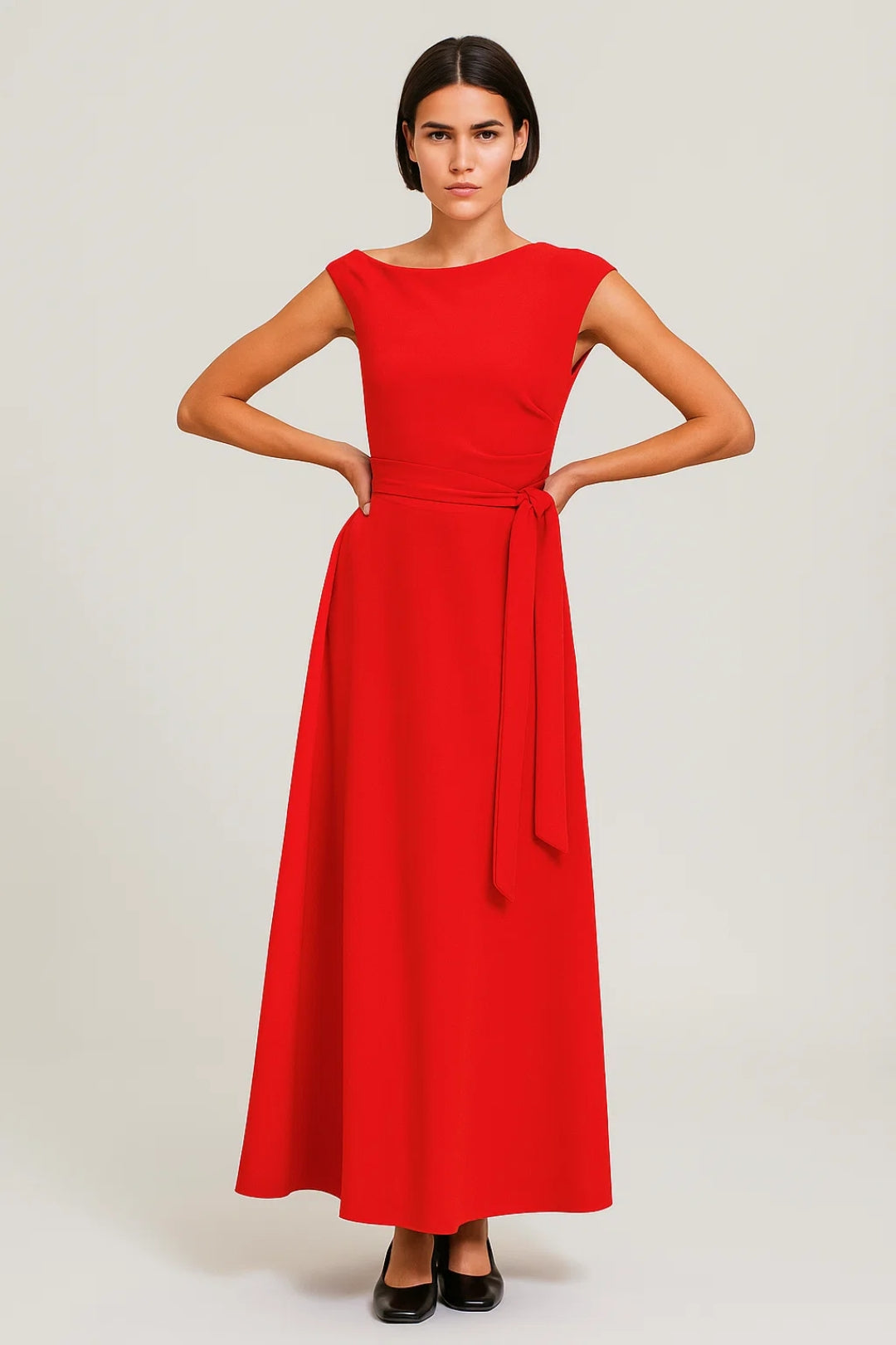 One-Shoulder Long Dress with Belt | Flowing Line | Minimal Elegance