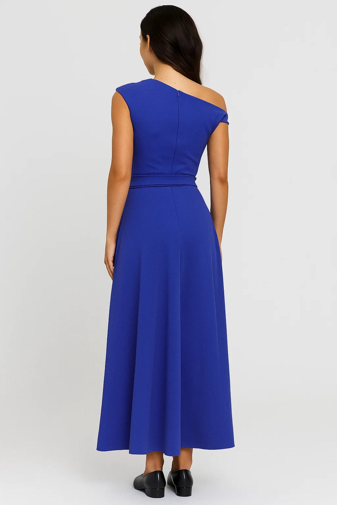 One-Shoulder Long Dress with Belt | Flowing Line | Minimal Elegance