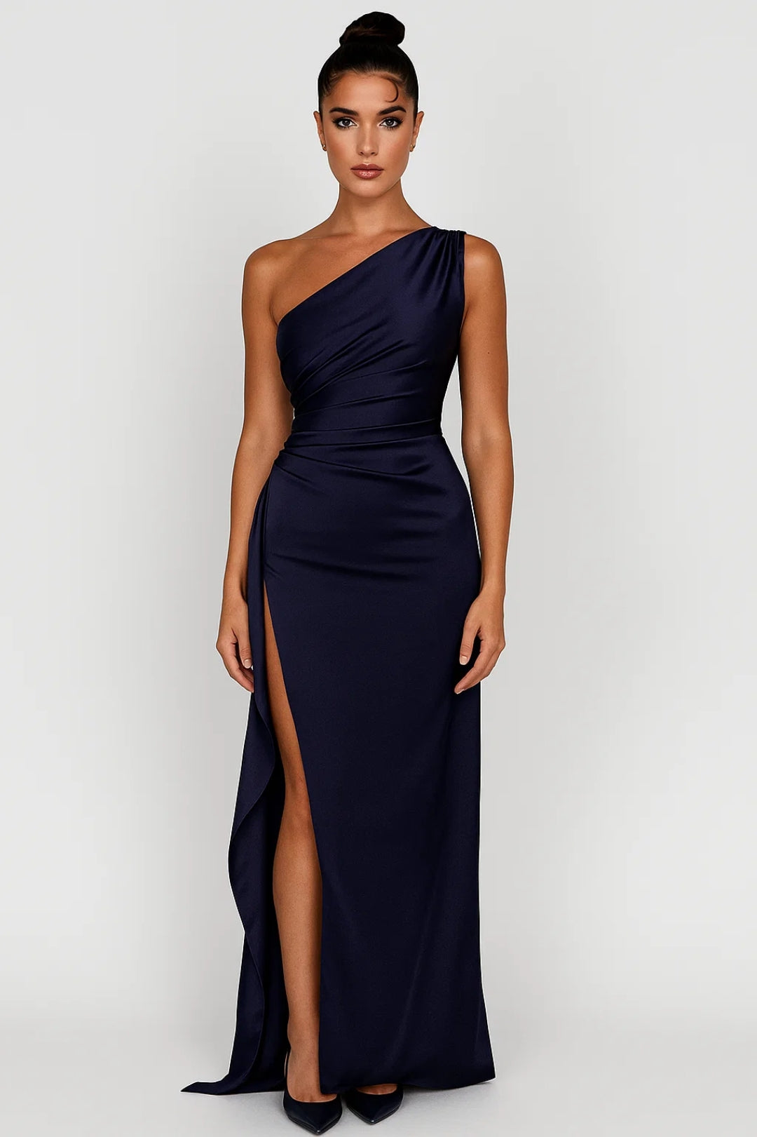 One-Shoulder Long Dress with Side Draping | Timeless Elegance