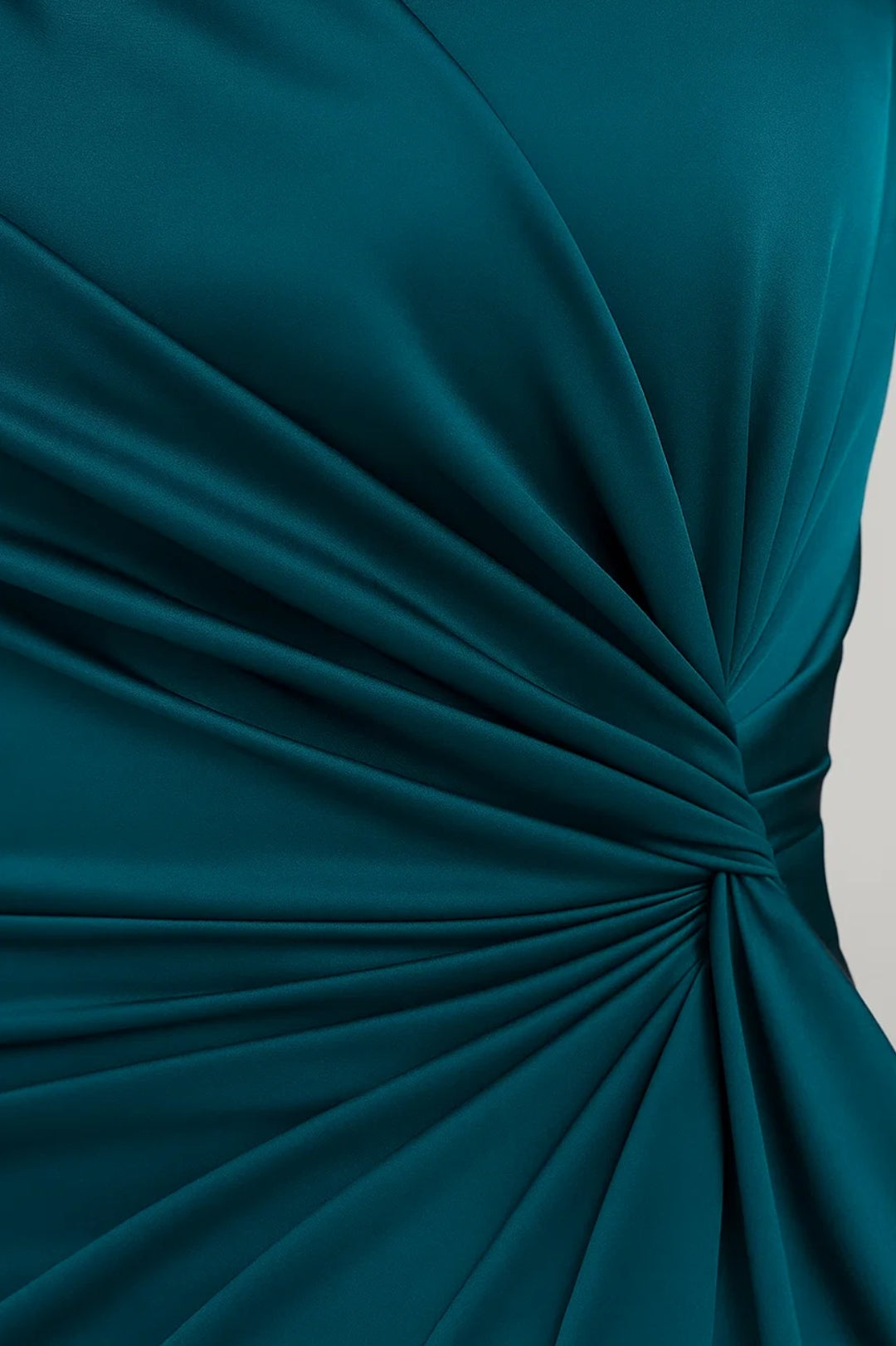One-Shoulder Long Dress with Front Knot | Draped Sleeve and Side Split | Evening Elegance