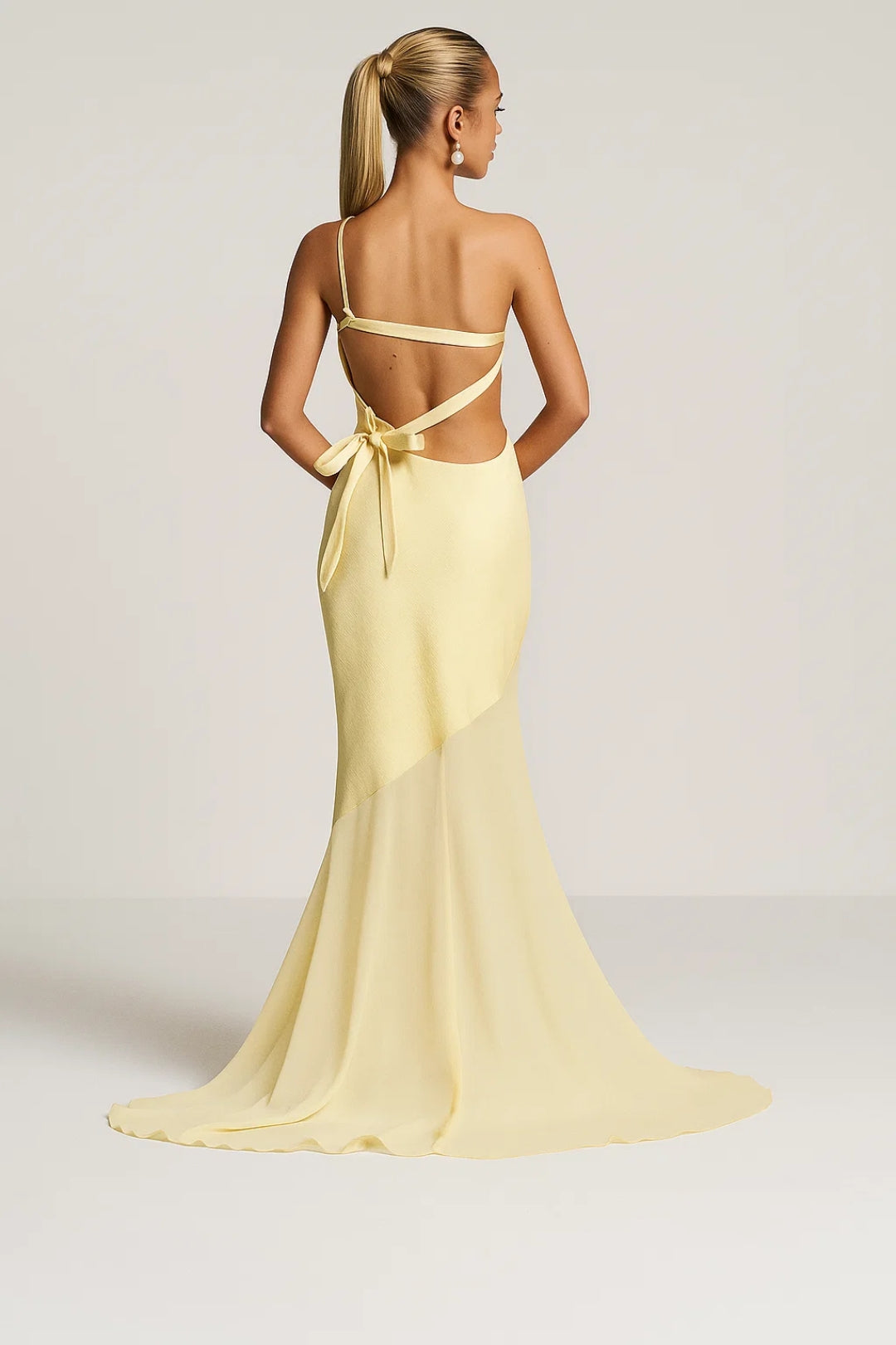 One-Shoulder Long Dress with Asymmetrical Hem in Chiffon | Fluid Elegance