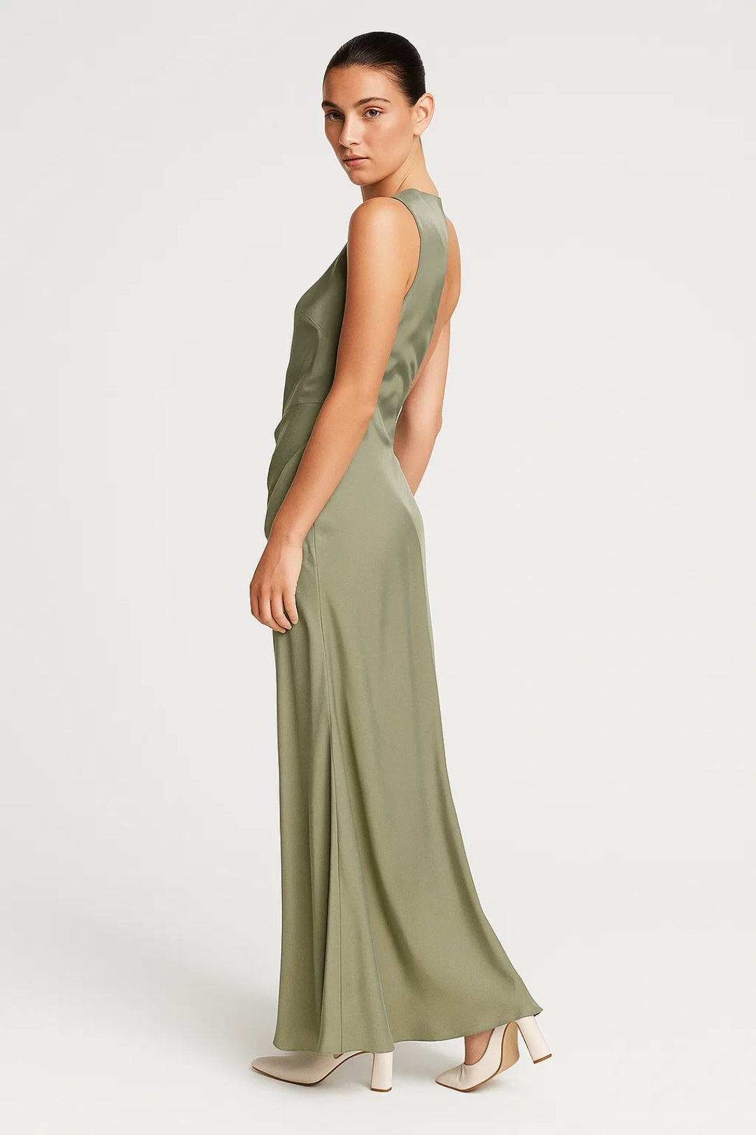 Sage Green One-Shoulder Long Dress | Side Slit | Minimal Elegance