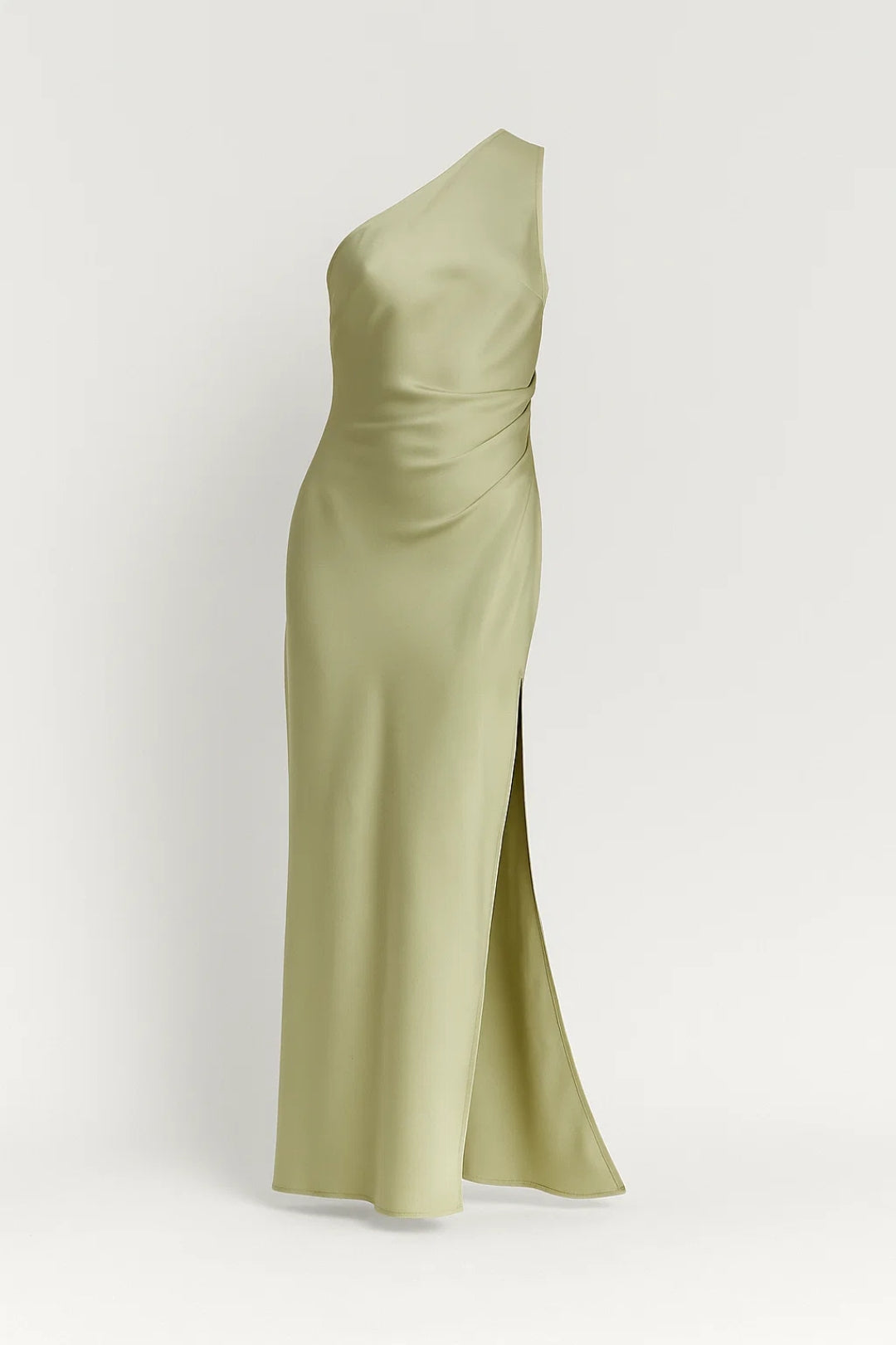 Sage Green One-Shoulder Long Dress | Side Slit | Minimal Elegance