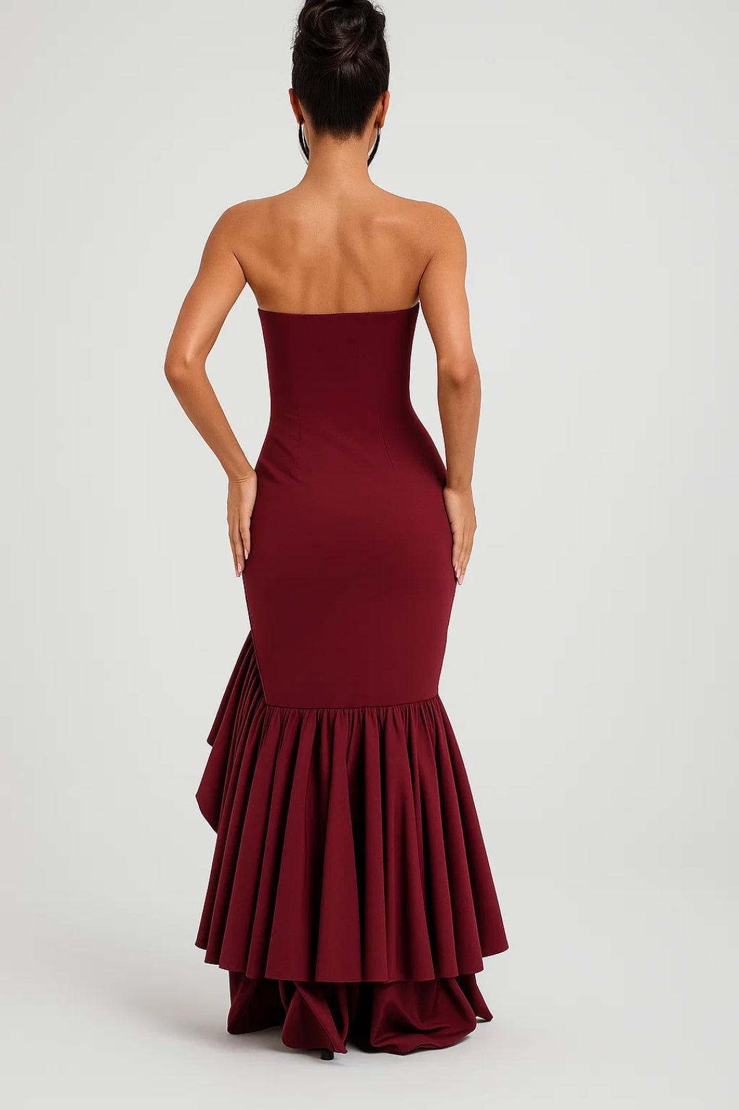 Strapless Long Dress with Asymmetric Ruffles | Elegant Evening Style