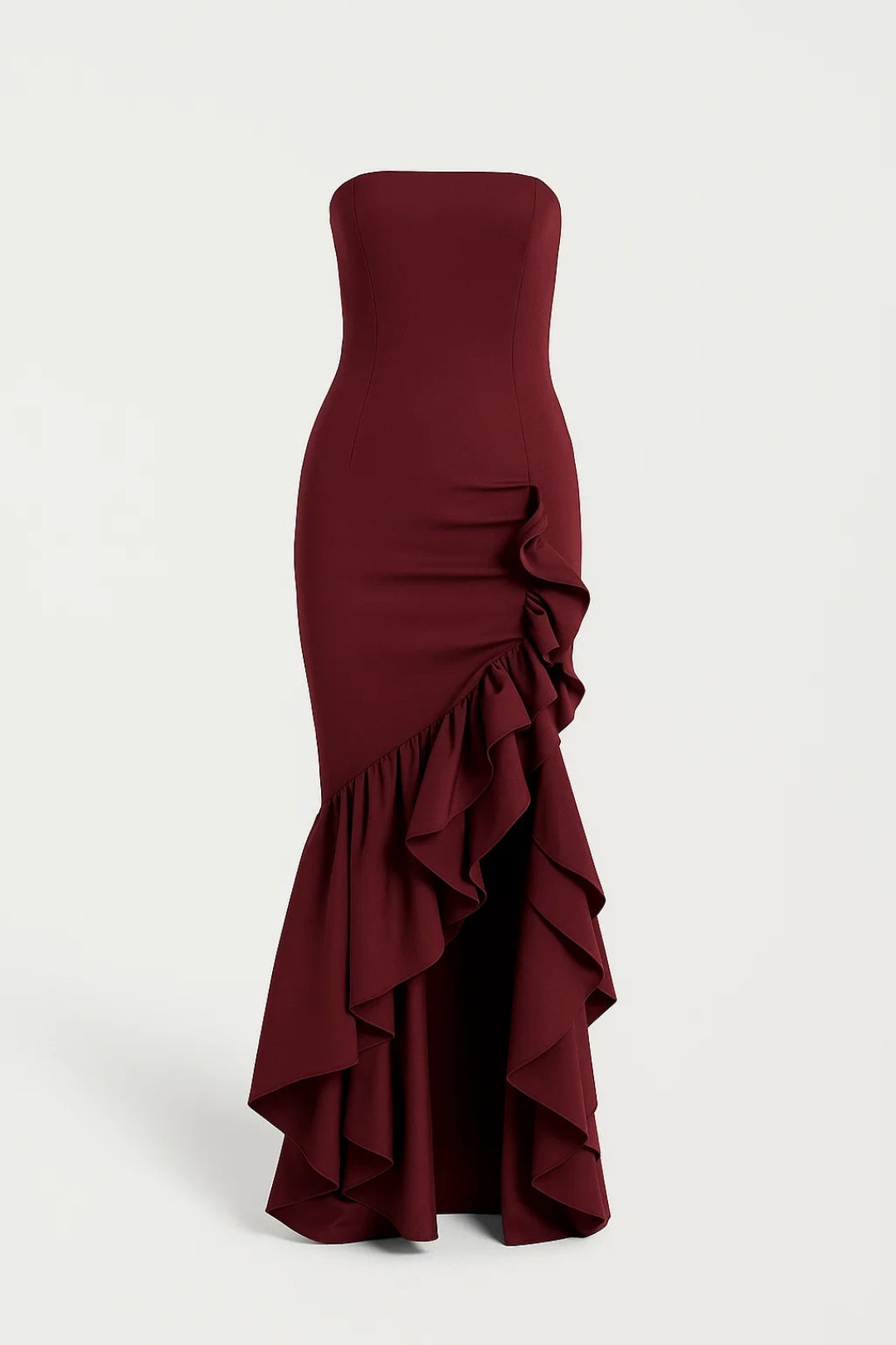 Strapless Long Dress with Asymmetric Ruffles | Elegant Evening Style