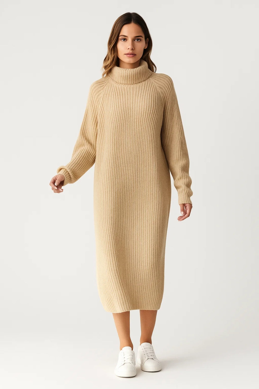 Long Knit Dress with High Neck | Soft and Warm