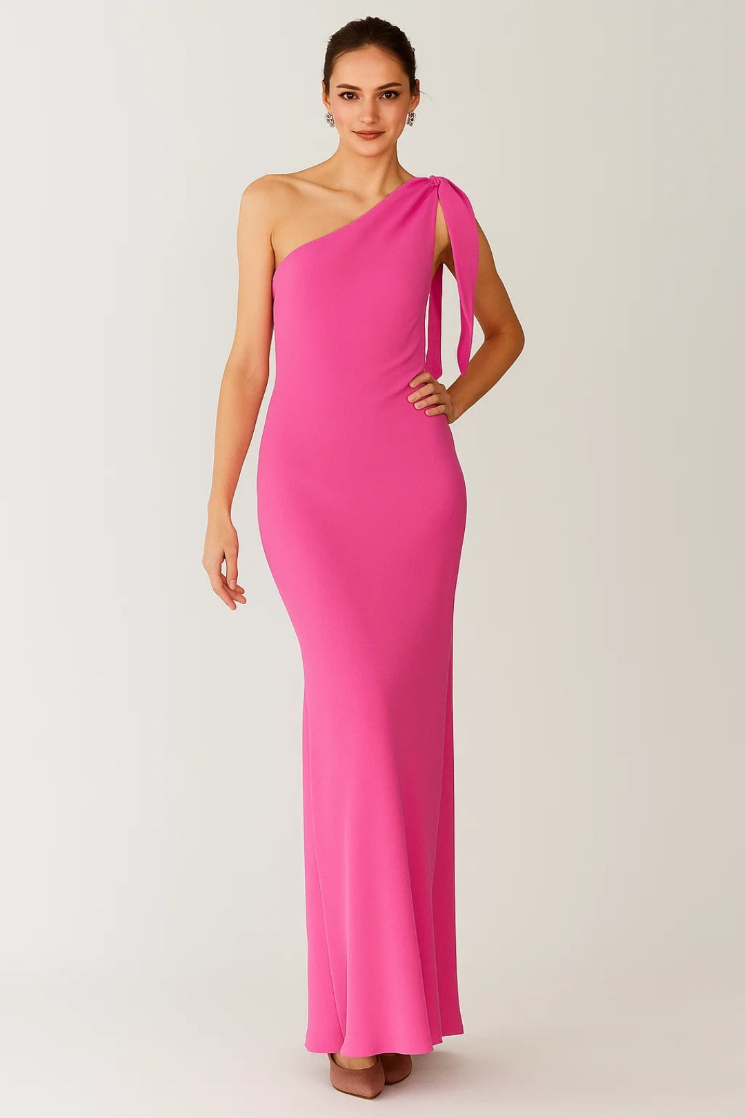 Fuchsia One-Shoulder Dress with Decorative Knot