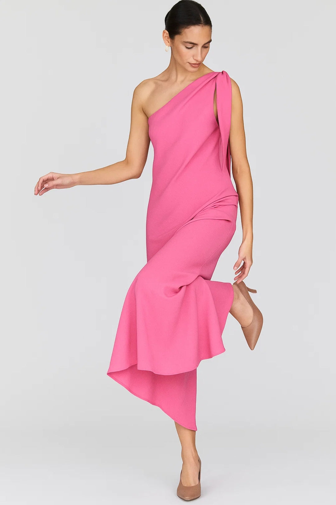 Fuchsia One-Shoulder Dress with Decorative Knot