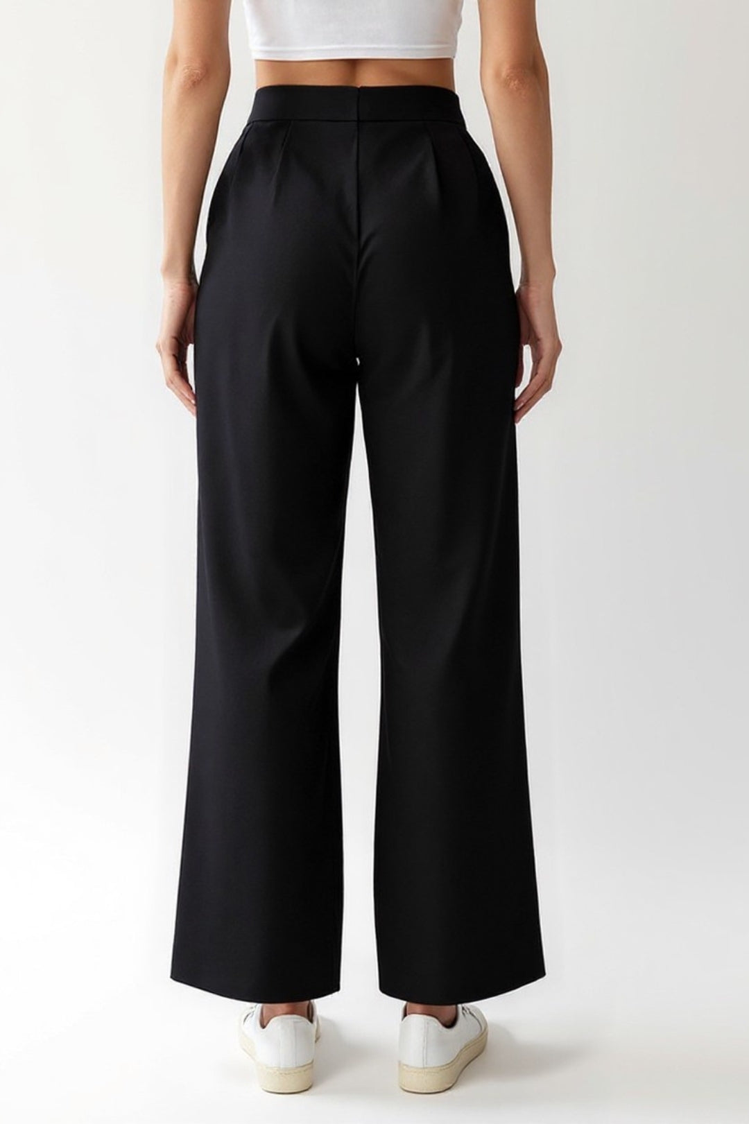 Black Straight Leg Trousers | Mid Rise | Casual-Elegant Style
