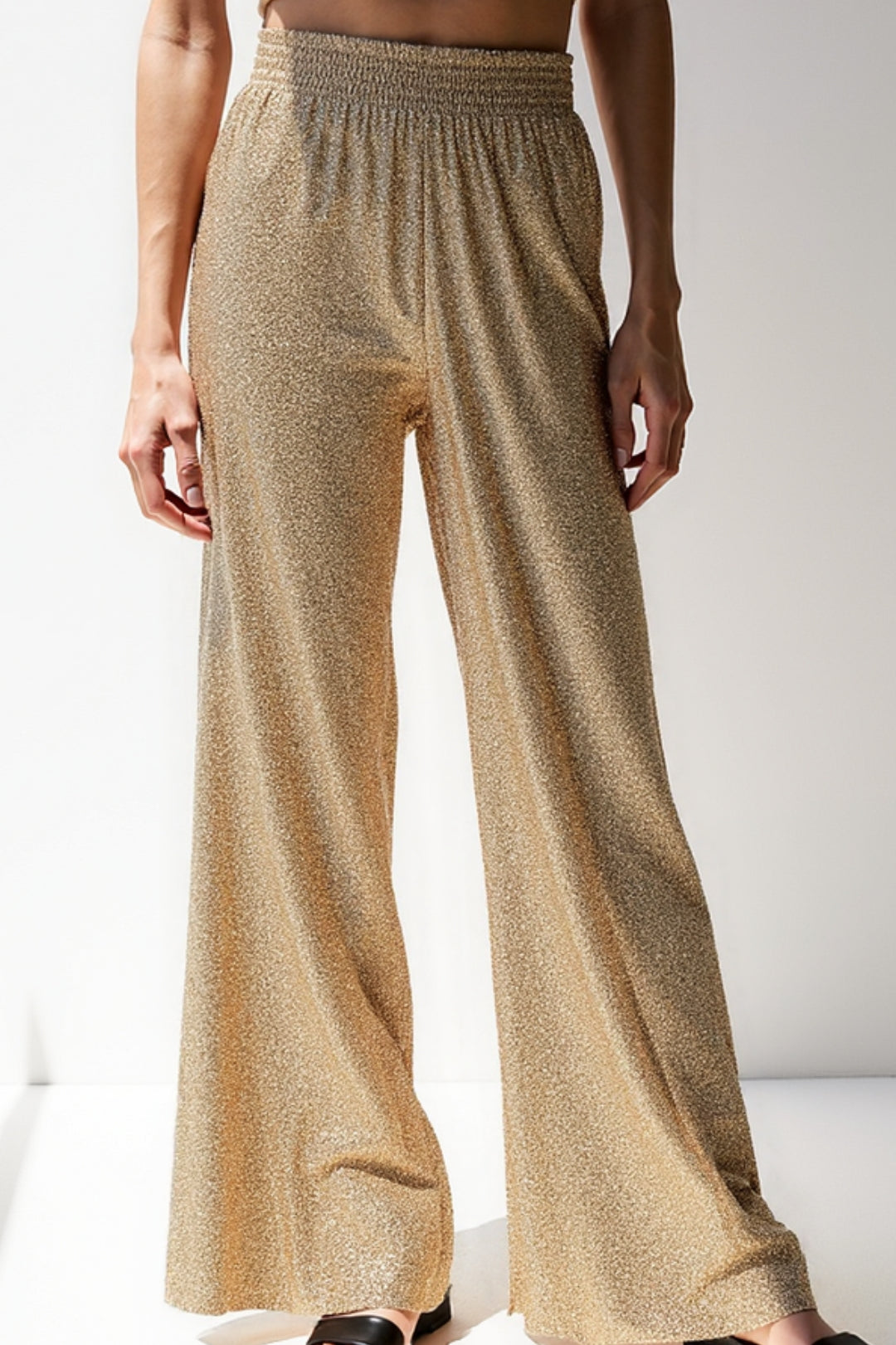Metallic Glitter Flared Pants | High Elastic Waist | Shimmering Evening Look